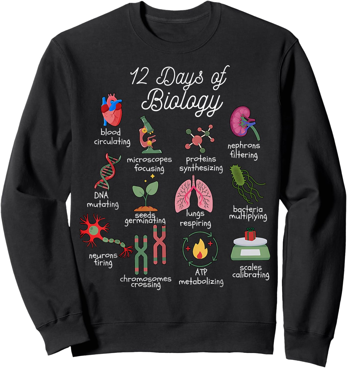 12 Days of Biology Christmas Biology Science Teacher STEMS Sweatshirt - Sweatshirt | Black
