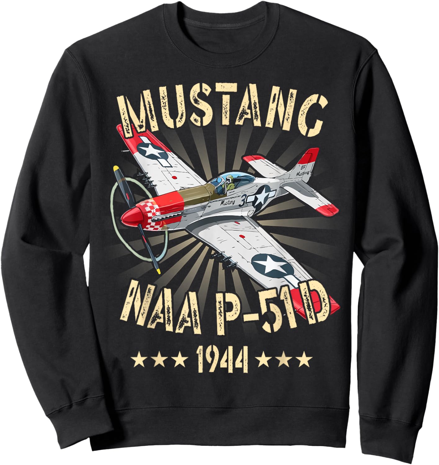 P-51D Mustang Vintage North American P-51D Fighter Warbirds Sweatshirt - Sweatshirt | Black