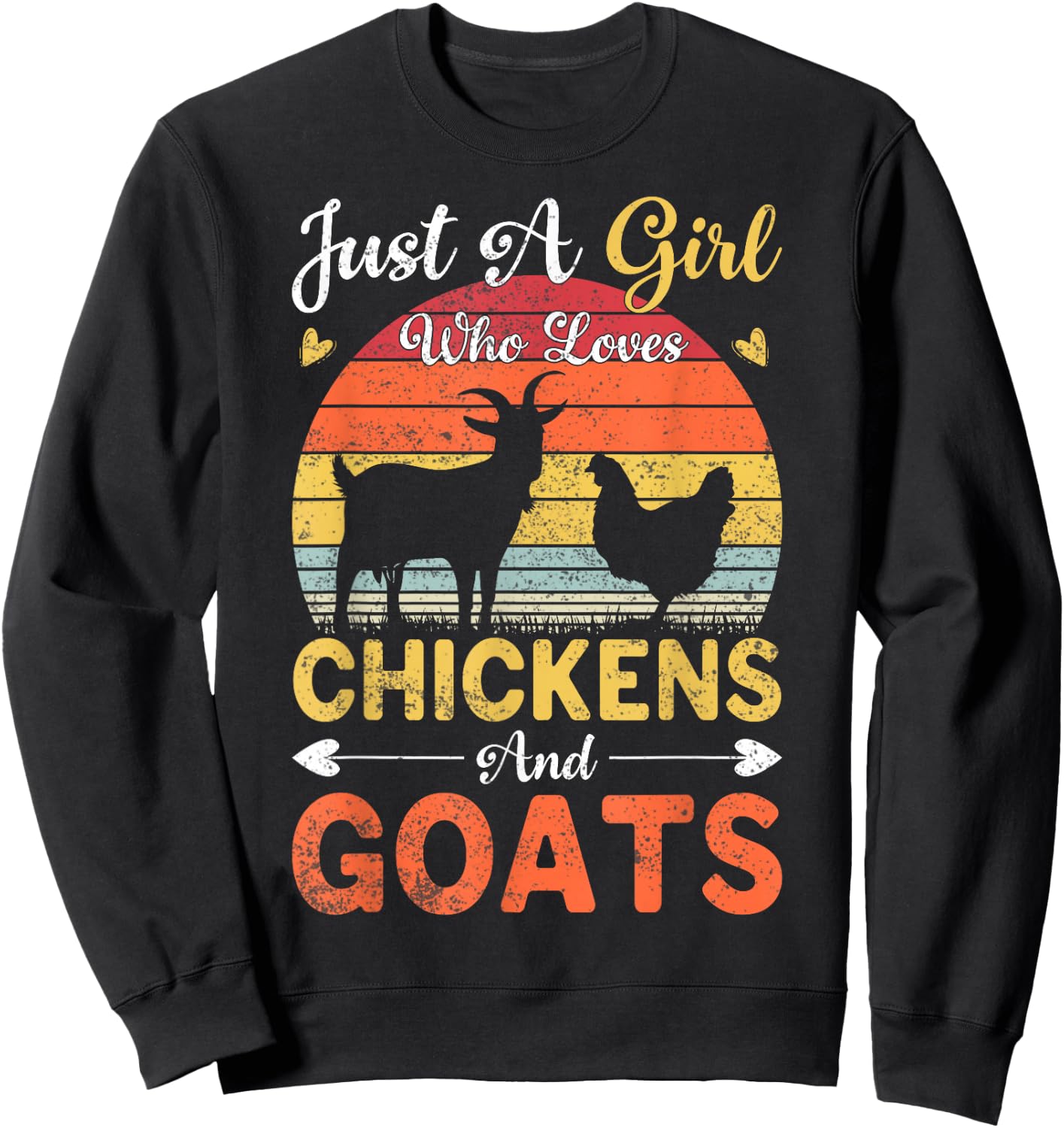 Vintage Just A Girl Who Loves Chickens And Goats Farmer Gift Sweatshirt - Sweatshirt | Black