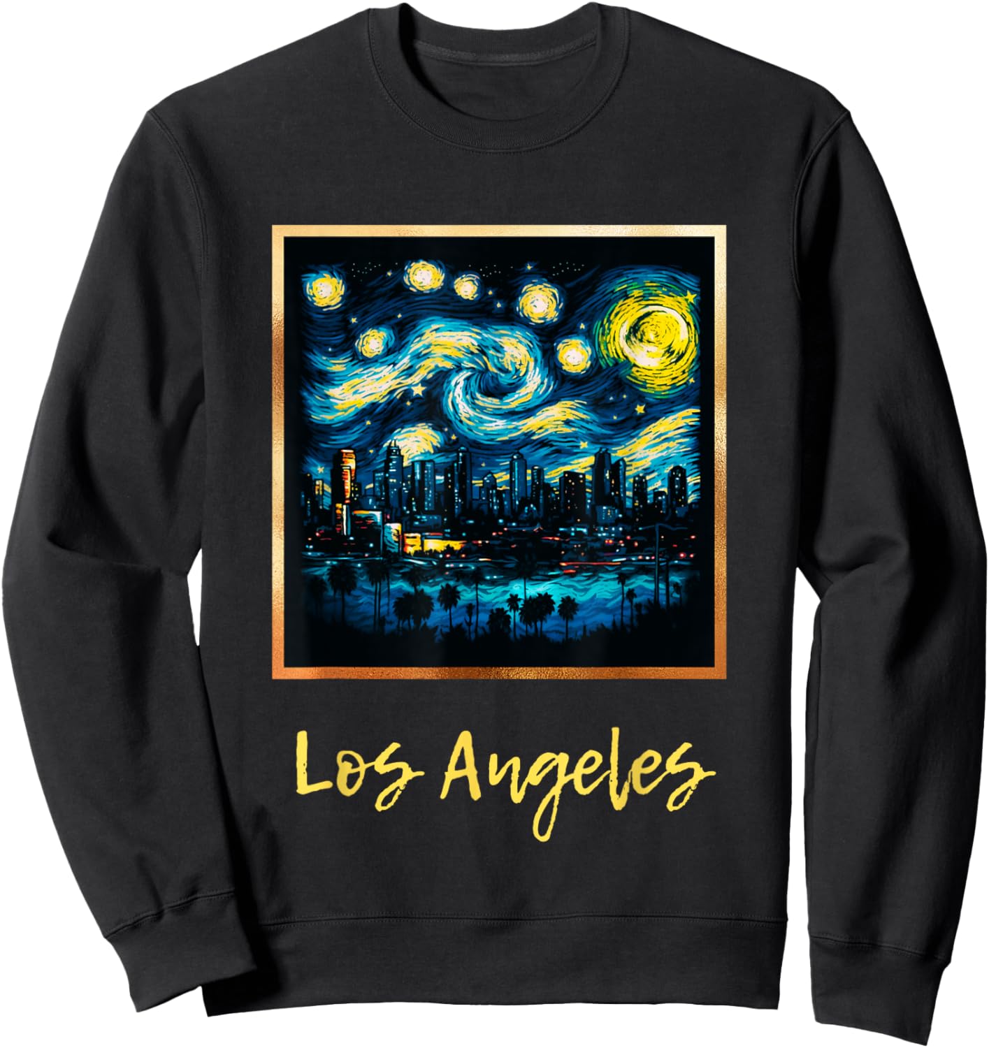 Vintage LA Los Angeles Skyline Starry Night Inspired Sweatshirt - Sweatshirt | Black