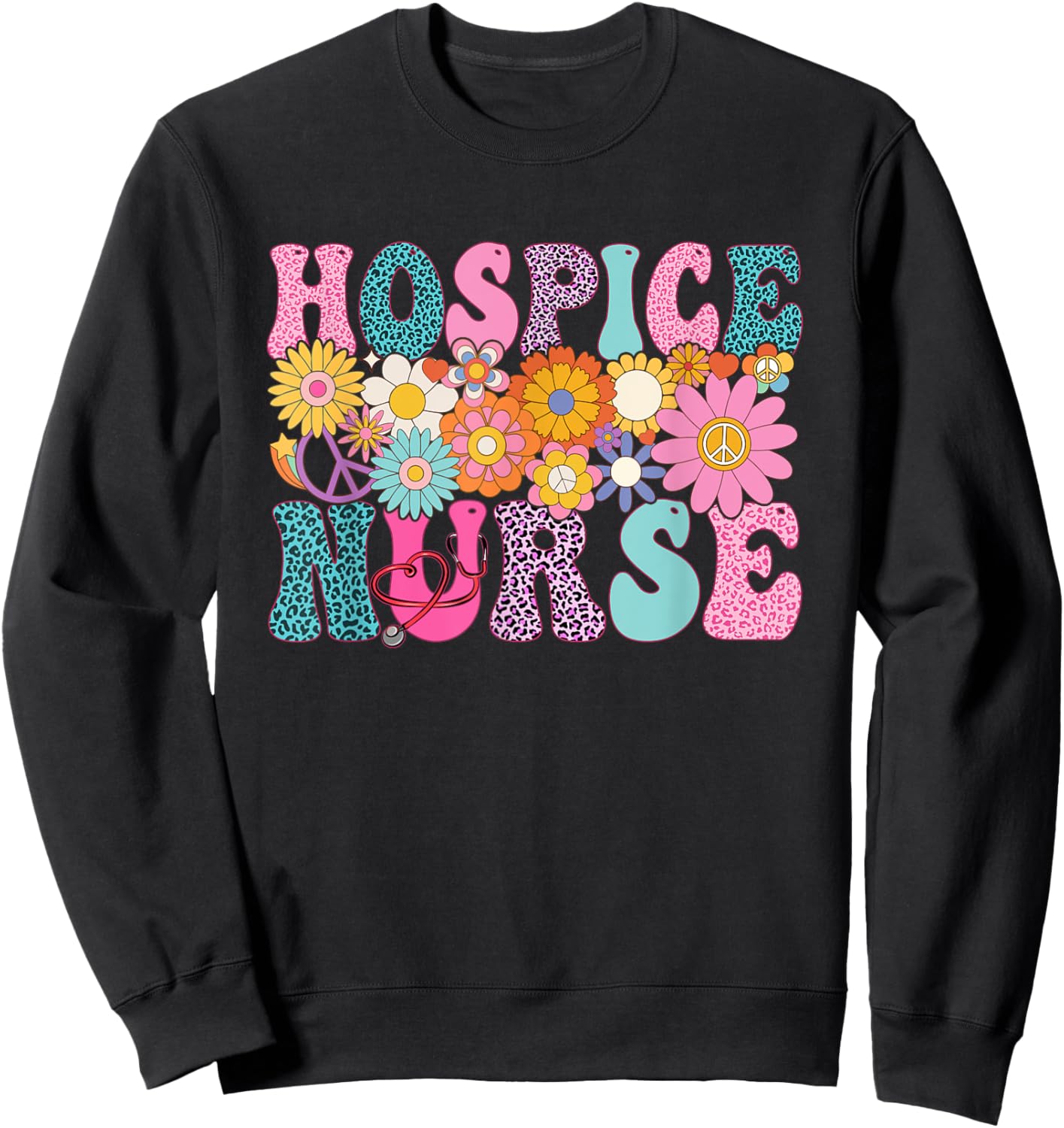 Hospice Nurse Week Groovy Leopard Appreciation Day Sweatshirt - Sweatshirt | Black