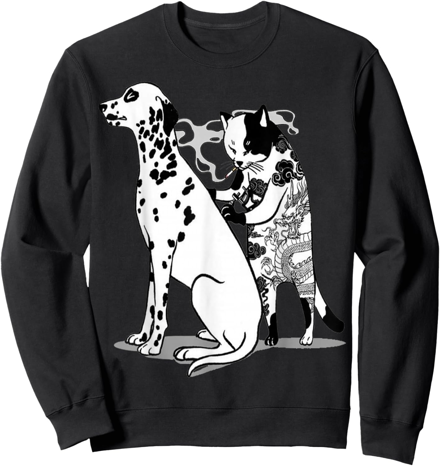Funny Cat and dog Shirt Tattoo Artist Cat Drawing Tattoos Sweatshirt - Sweatshirt | Black