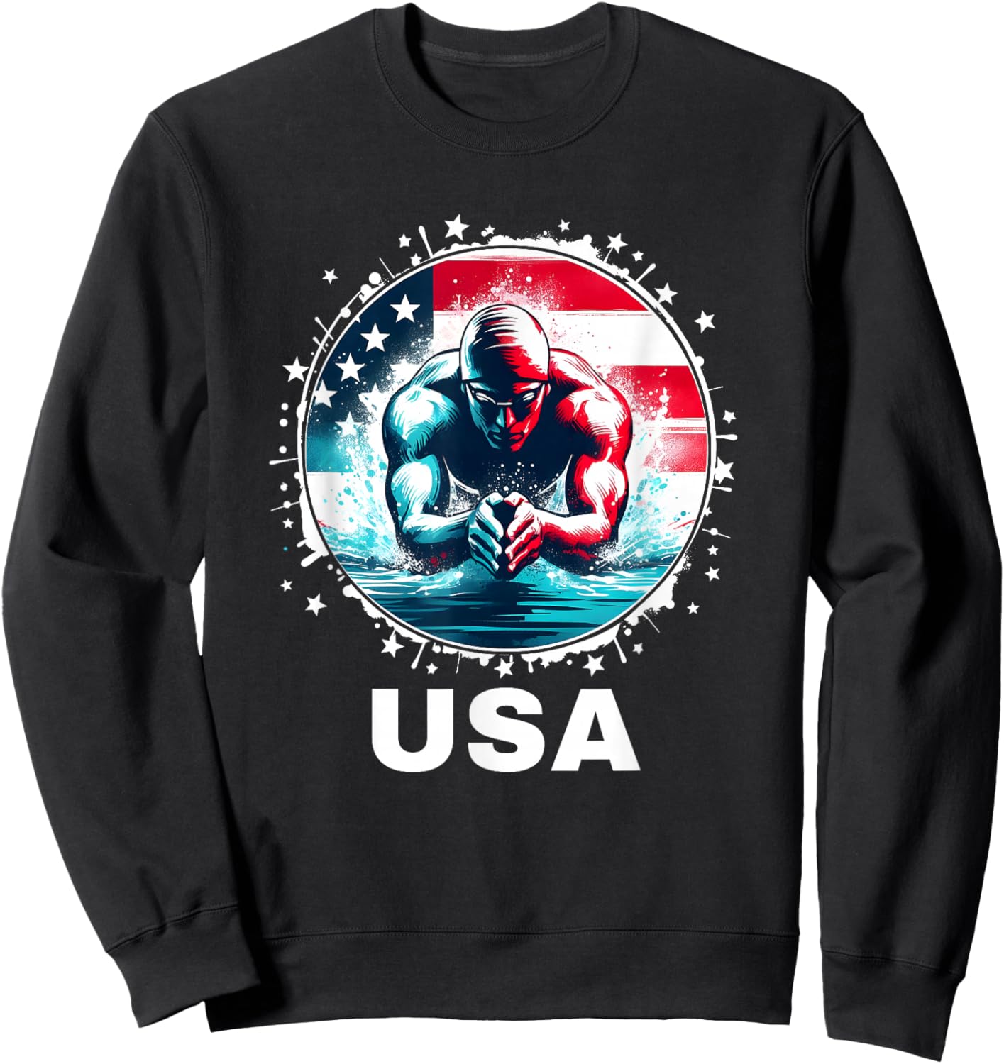 Swimming United States Team Apparel American Flag Swimming Sweatshirt - Sweatshirt | Black