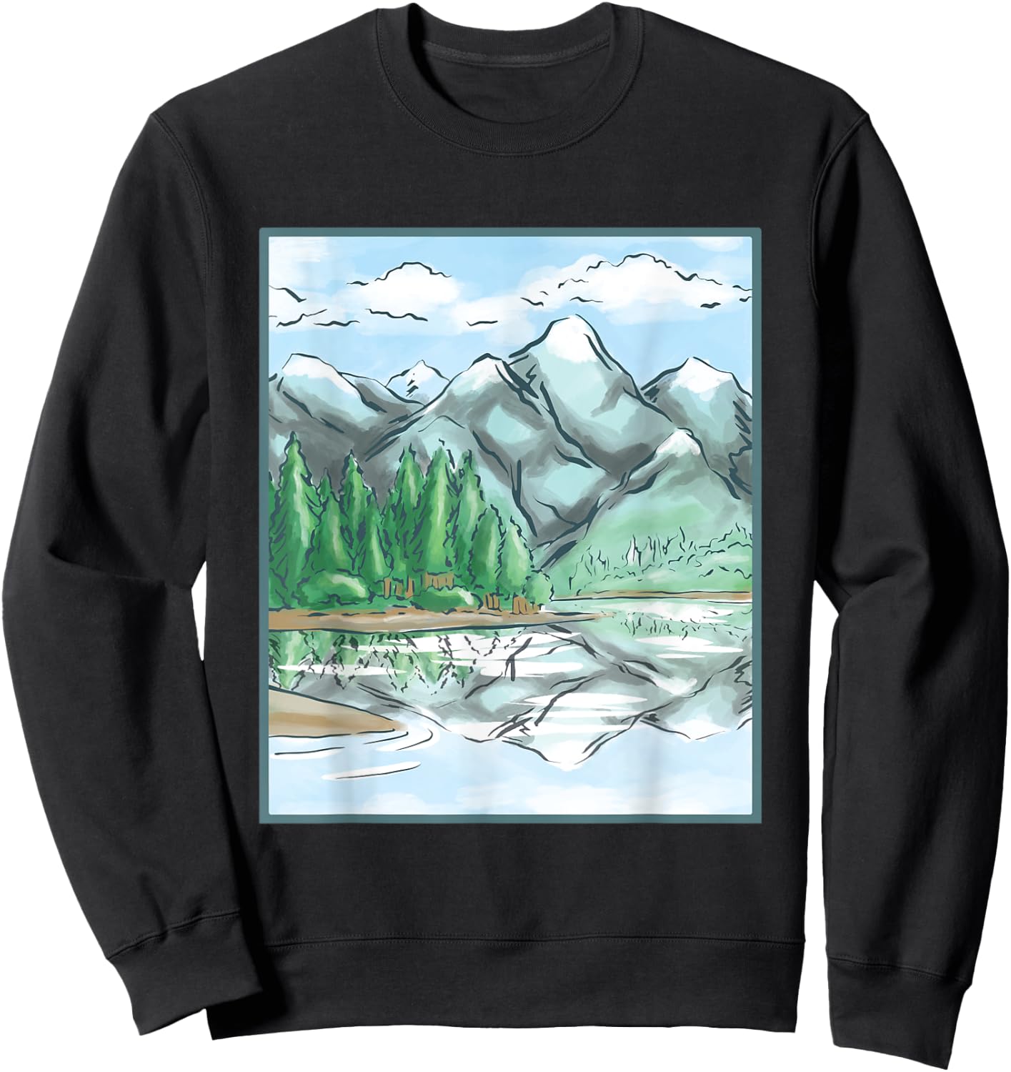Nature Forest Lake Mountain Landscape Sweatshirt - Sweatshirt | Black