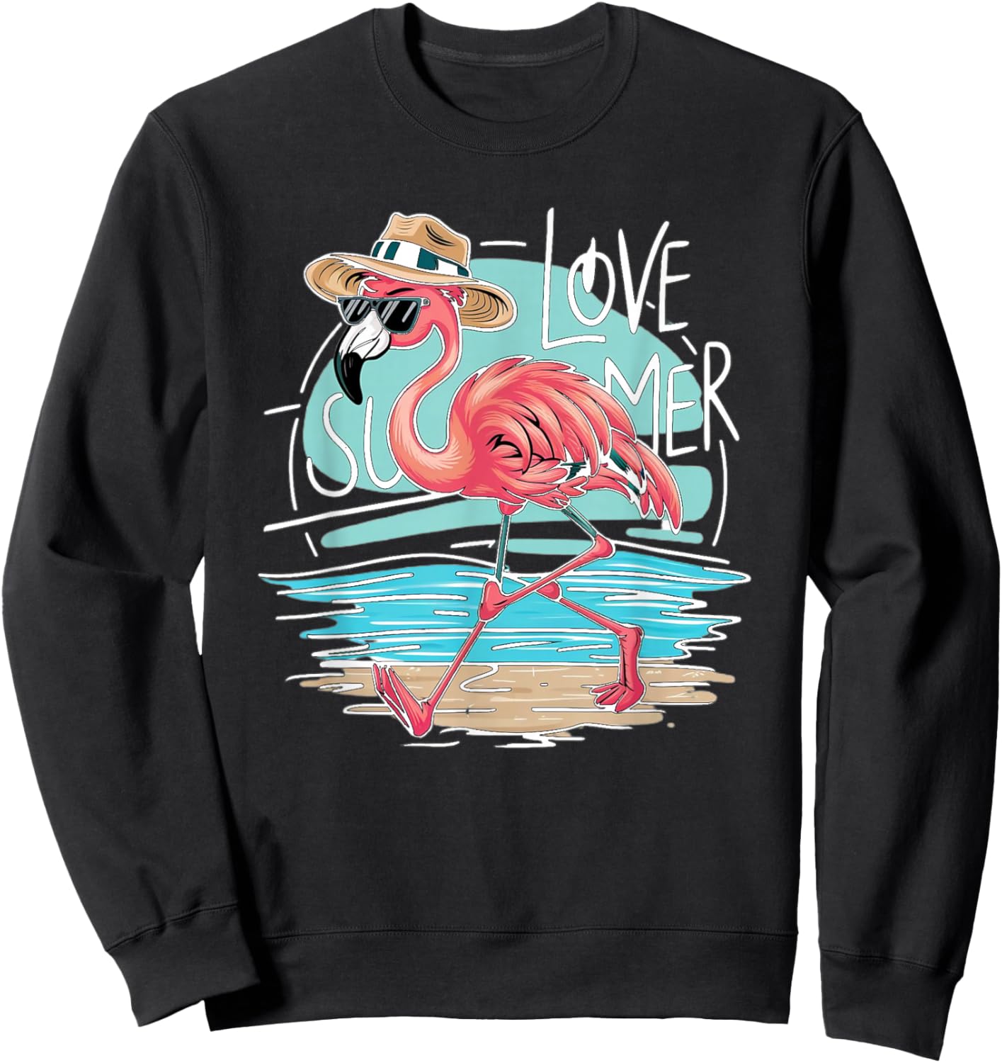 I Love Summer, Flamingo mit Hut, Urlaub, Sommermotiv weiss Sweatshirt - Sweatshirt | Black