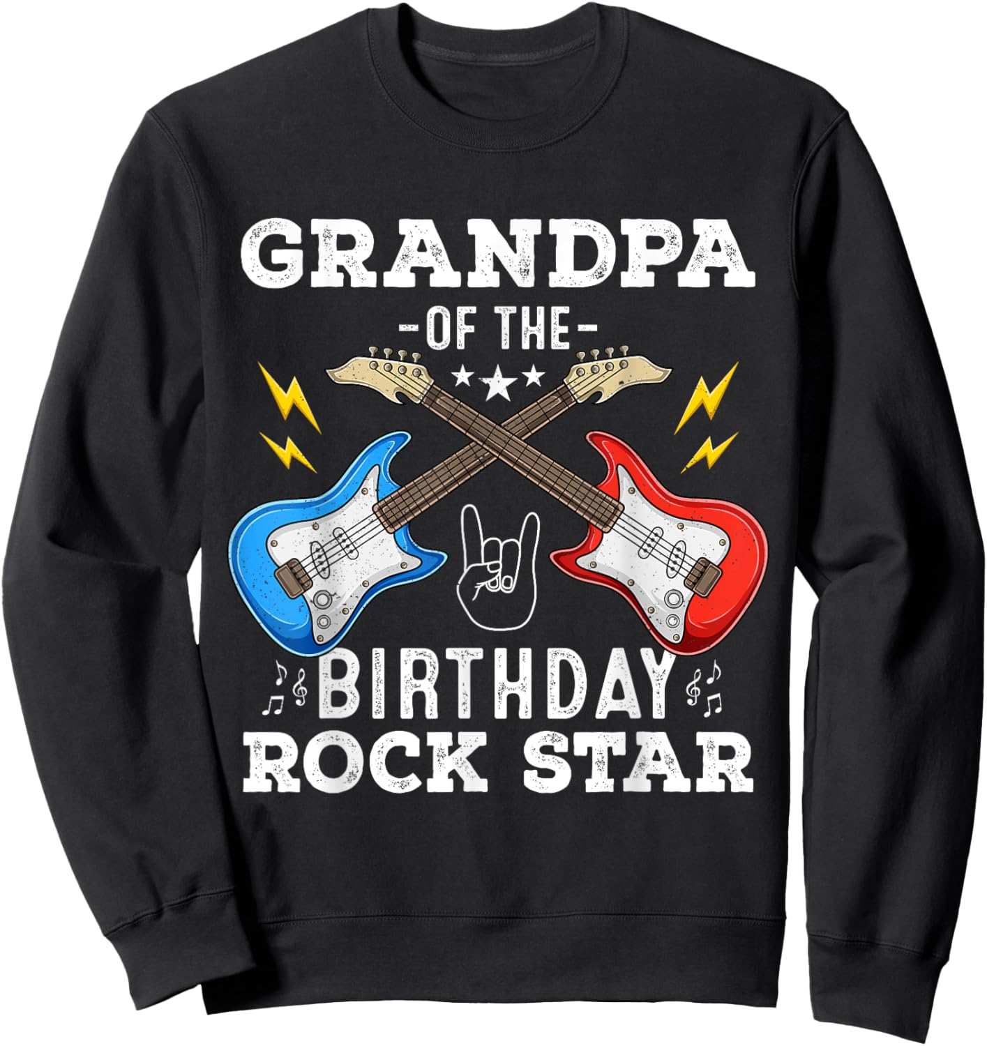 Grandpa Of The Birthday Rock Star Guitar Themed Birthday Sweatshirt - Sweatshirt | Black