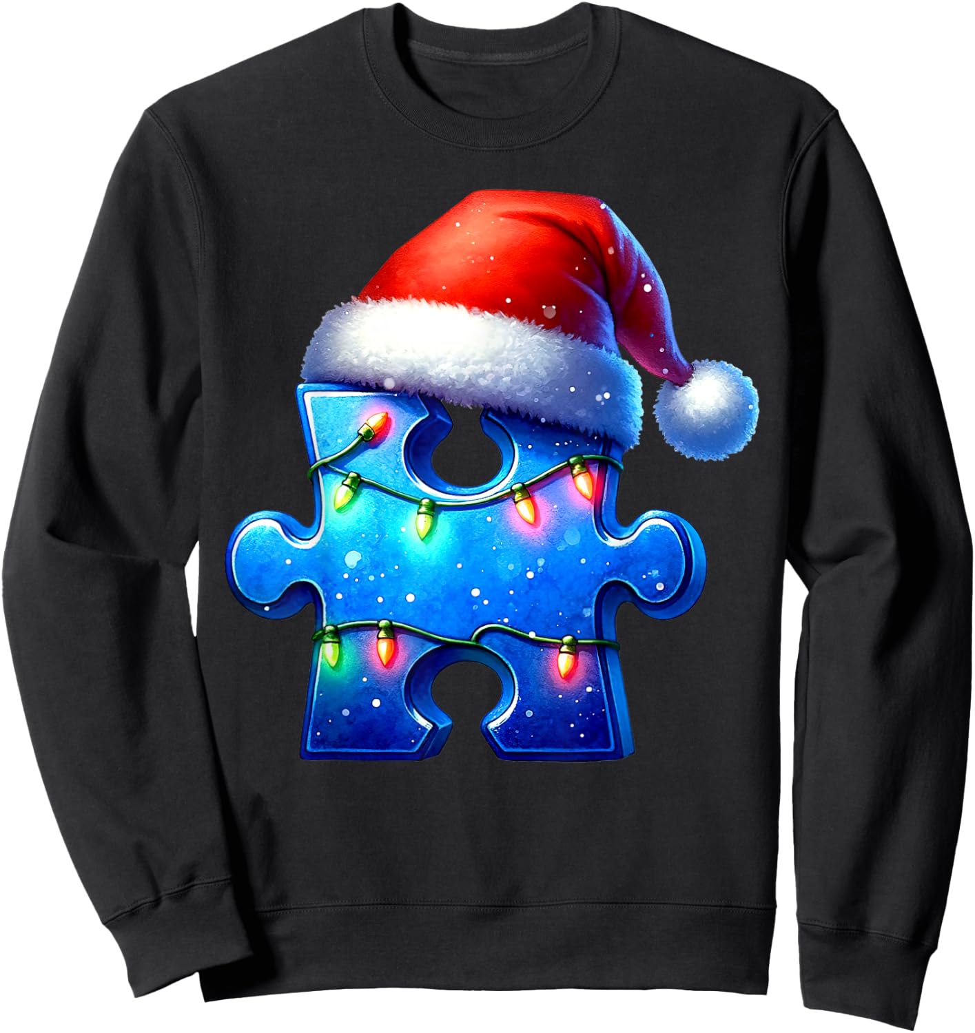 Puzzle Piece Santa Hat Autism Awareness Autistic Christmas Sweatshirt - Sweatshirt | Black