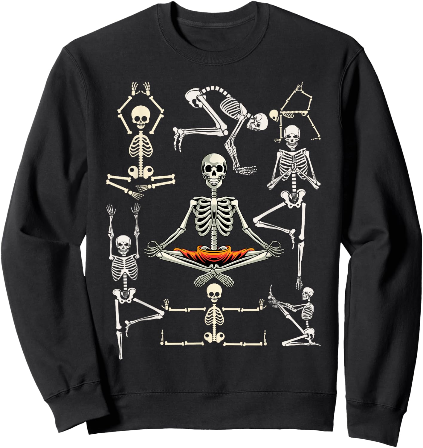 Yoga Skeletons Asana Namaste Funny Meditation Halloween Yogi Sweatshirt - Sweatshirt | Black