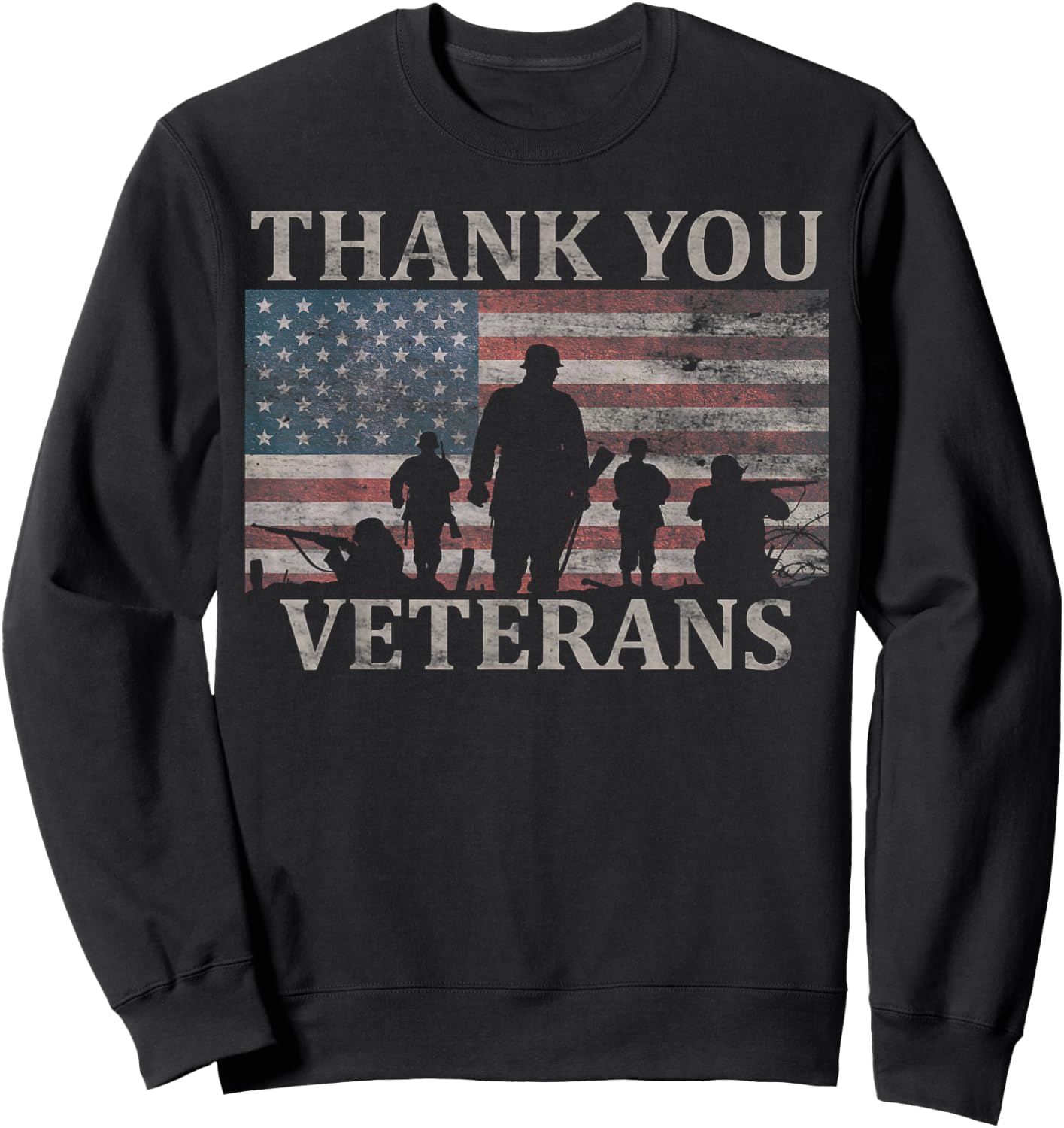 American Flag Thank You Veterans Military Appreciation Sweatshirt - Sweatshirt | Black