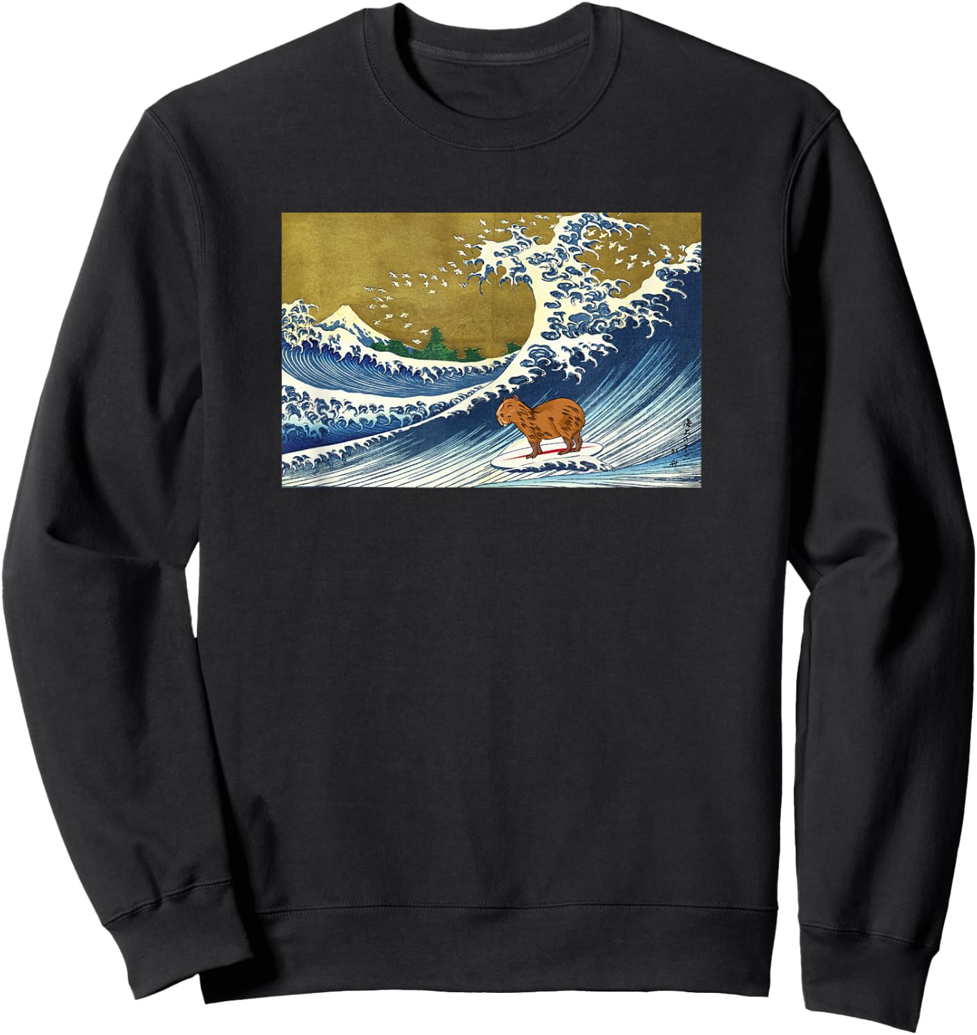 Meme Lover Kids Retro Vintage Surfing A Great Wave Capybara Sweatshirt - Sweatshirt | Black