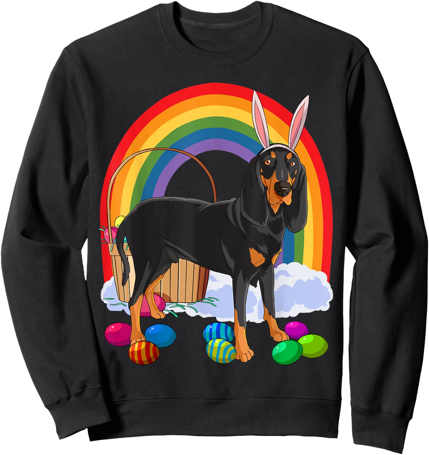 Black and Tan Coonhound Easter Eggs Bunny Dog Sweatshirt - Sweatshirt | Black