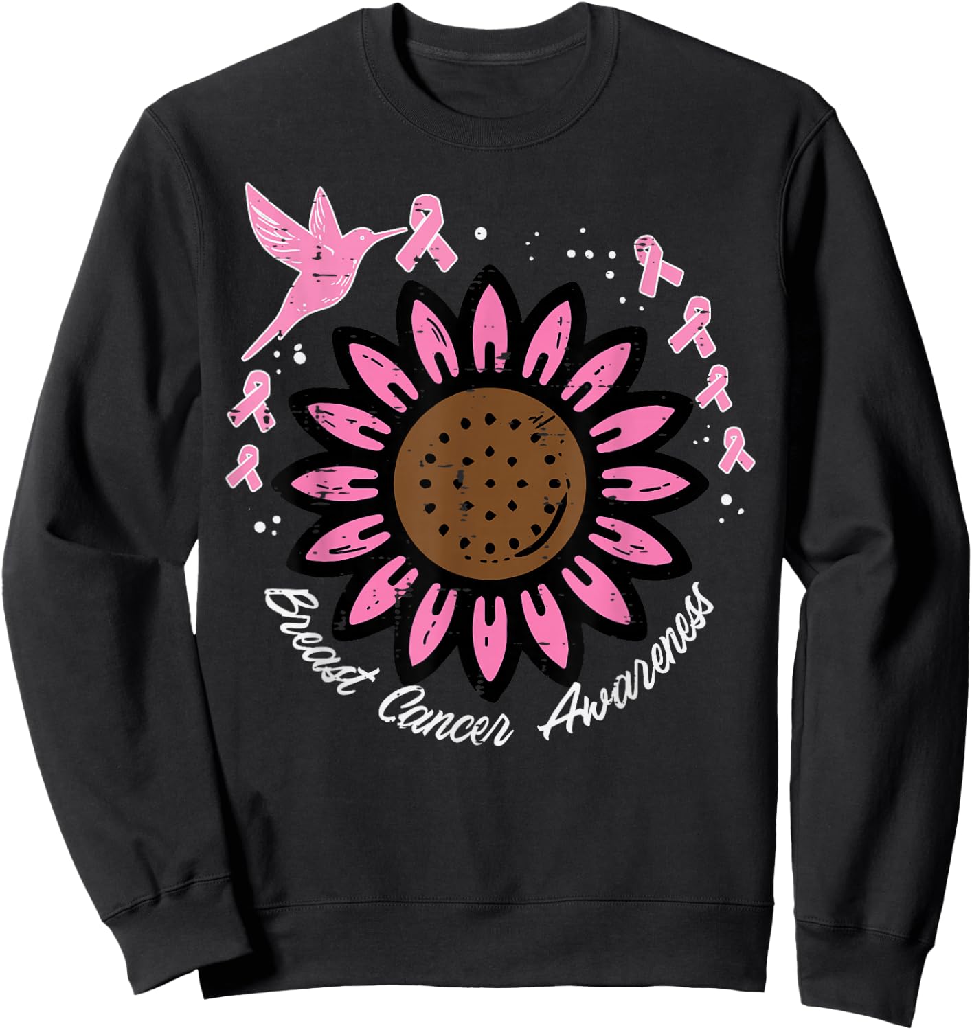 Hummingbird Sunflower Breast Cancer Awareness Women Sweatshirt - Sweatshirt | Black