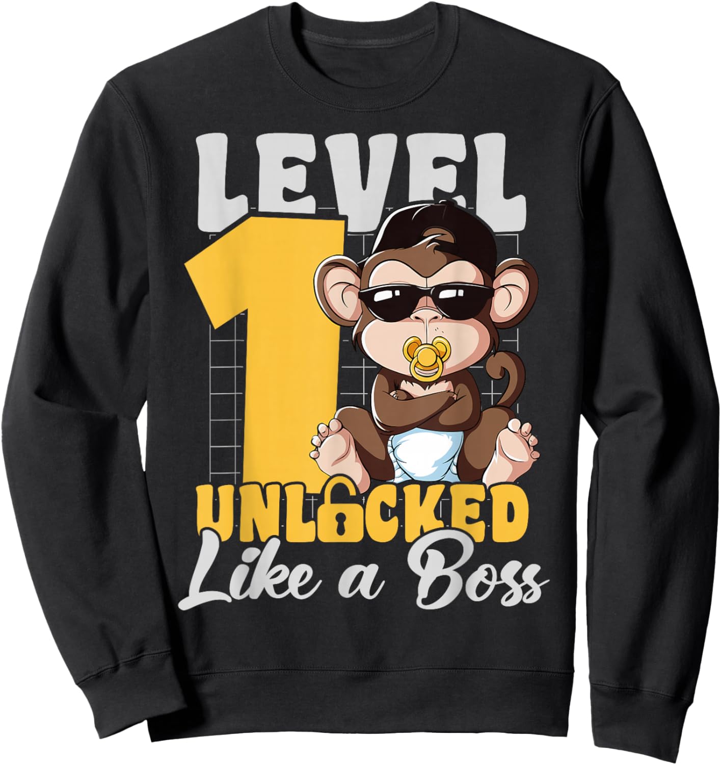 Turned 1 Year Like a Boss 1st Birthday Monkey Boy Girl Kids Sweatshirt - Sweatshirt | Black