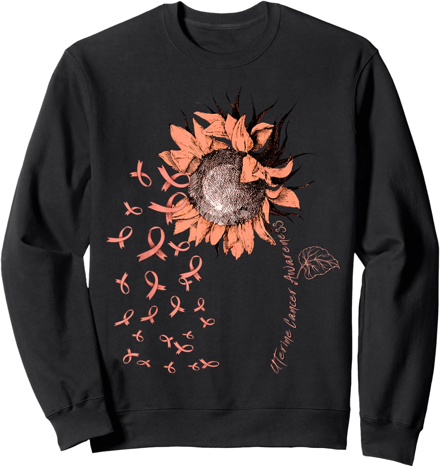 UTERINE CANCER Awareness Sunflower Peach Ribbon Sweatshirt - Sweatshirt | Black