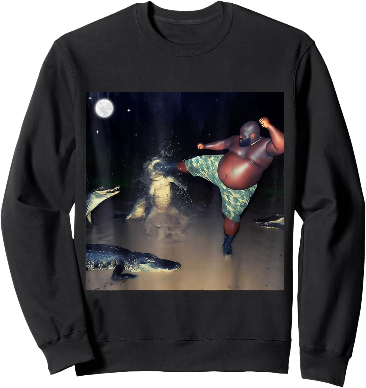 Man Kicking Alligator In Swamp Funny Oddly Meme Humor Sweatshirt - Sweatshirt | Black