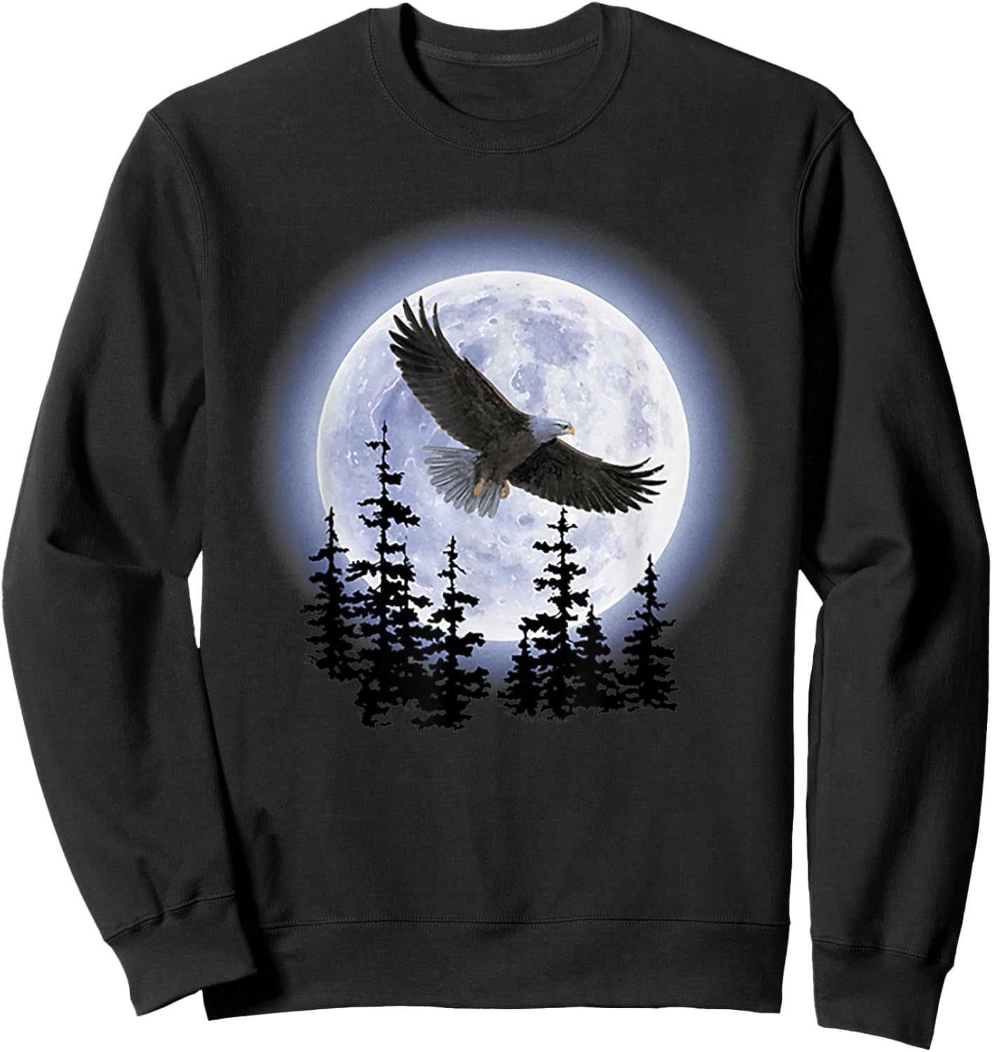 Bald Eagle with Moon Sweatshirt - Sweatshirt | Black