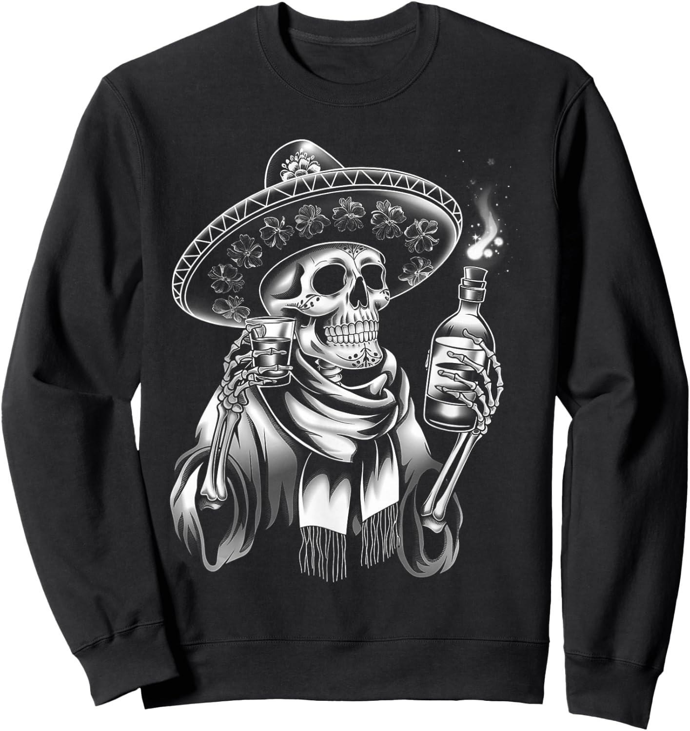 Mexico Vintage Skeleton Tequila Dia De Los Muertos Mexican Sweatshirt - Sweatshirt | Black