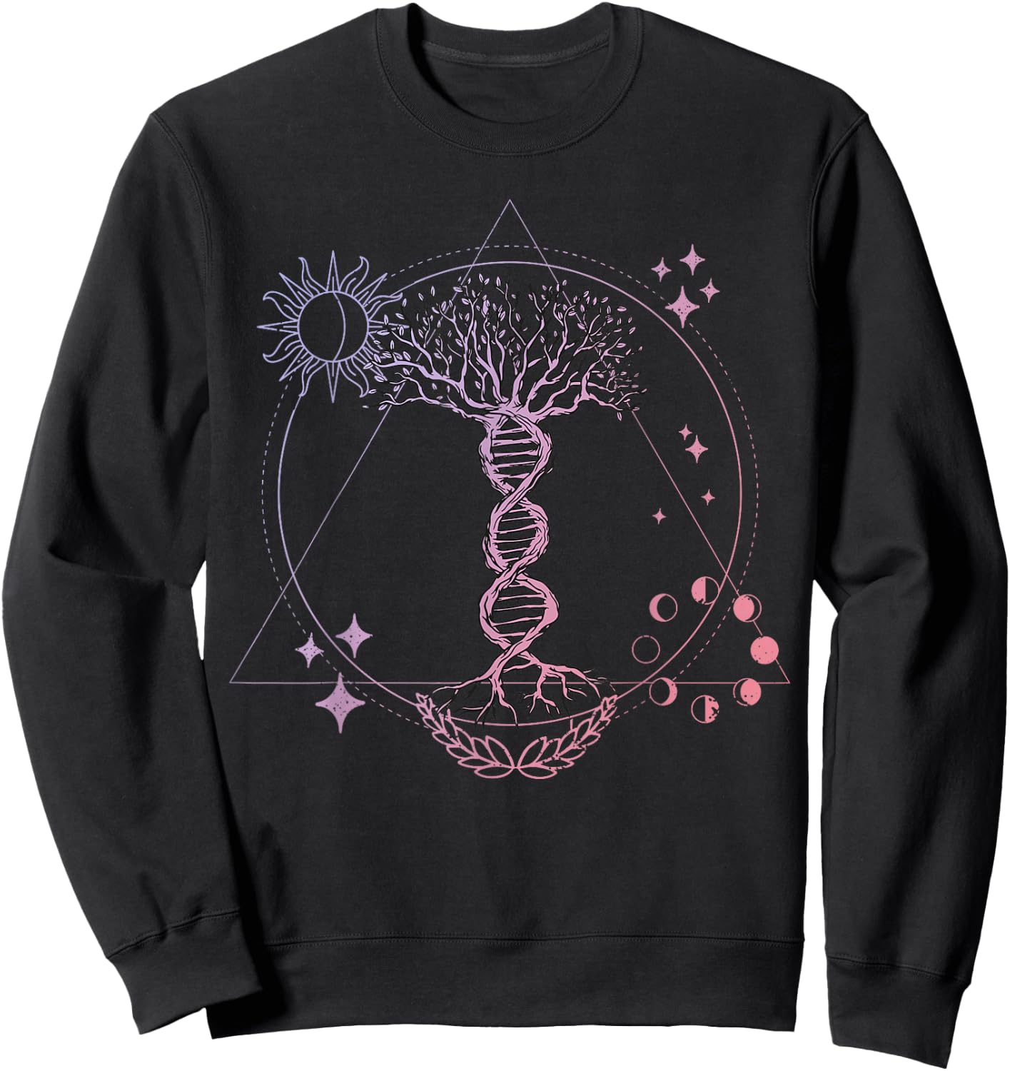 Triangle Phases Moon and Tree Life DNA - Esoteric Geometry Sweatshirt - Sweatshirt | Black