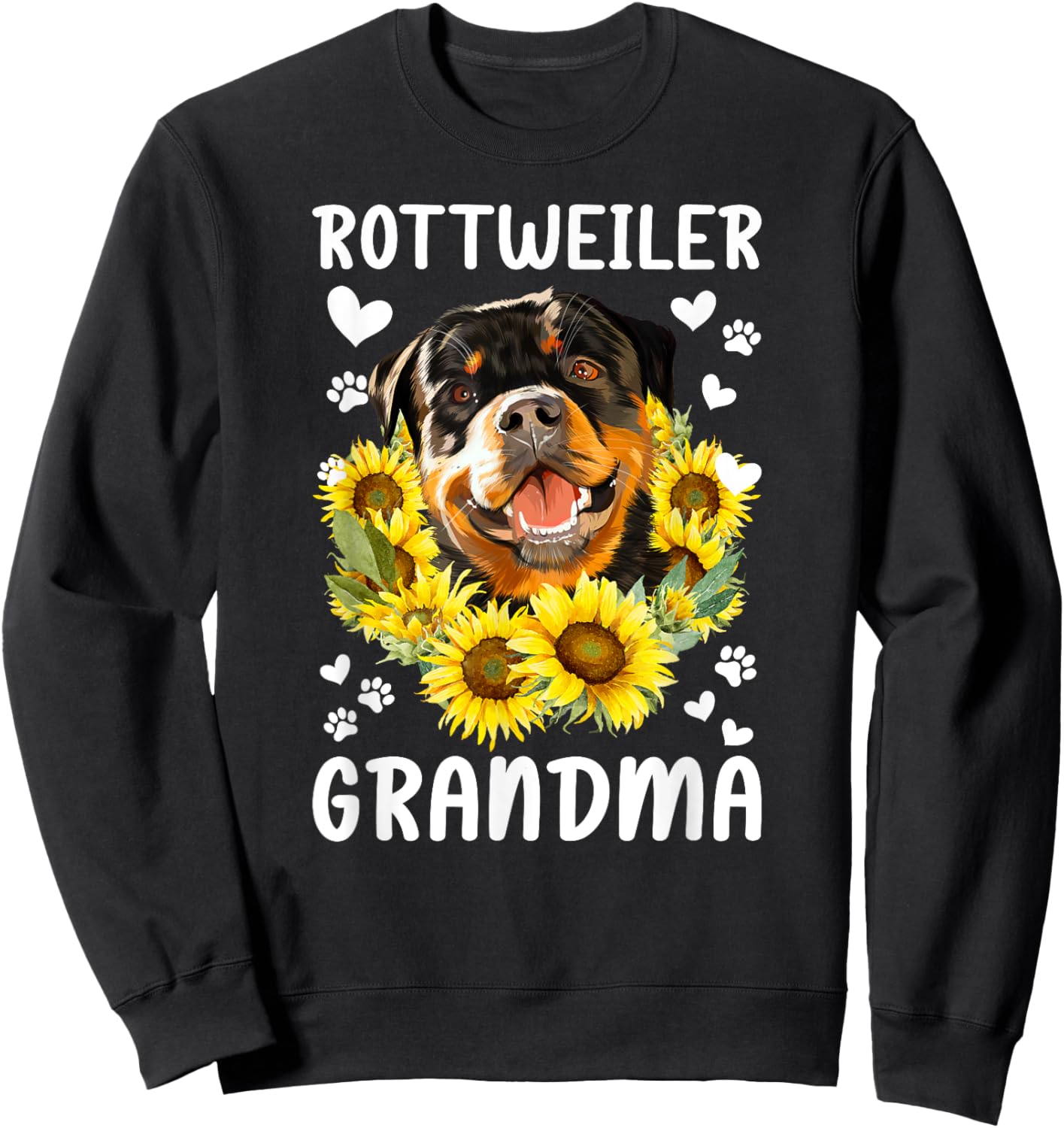 Rottweiler Grandma Sunflower Rottie Grandmother Sweatshirt - Sweatshirt | Black