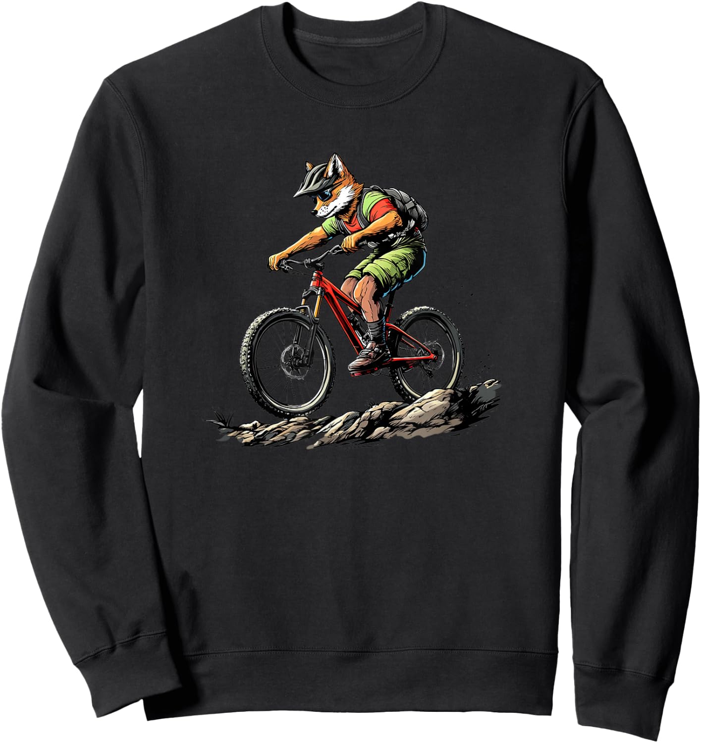 Fox on a Mountain Bike Adventure Ride Animal Sweatshirt - Sweatshirt | Black