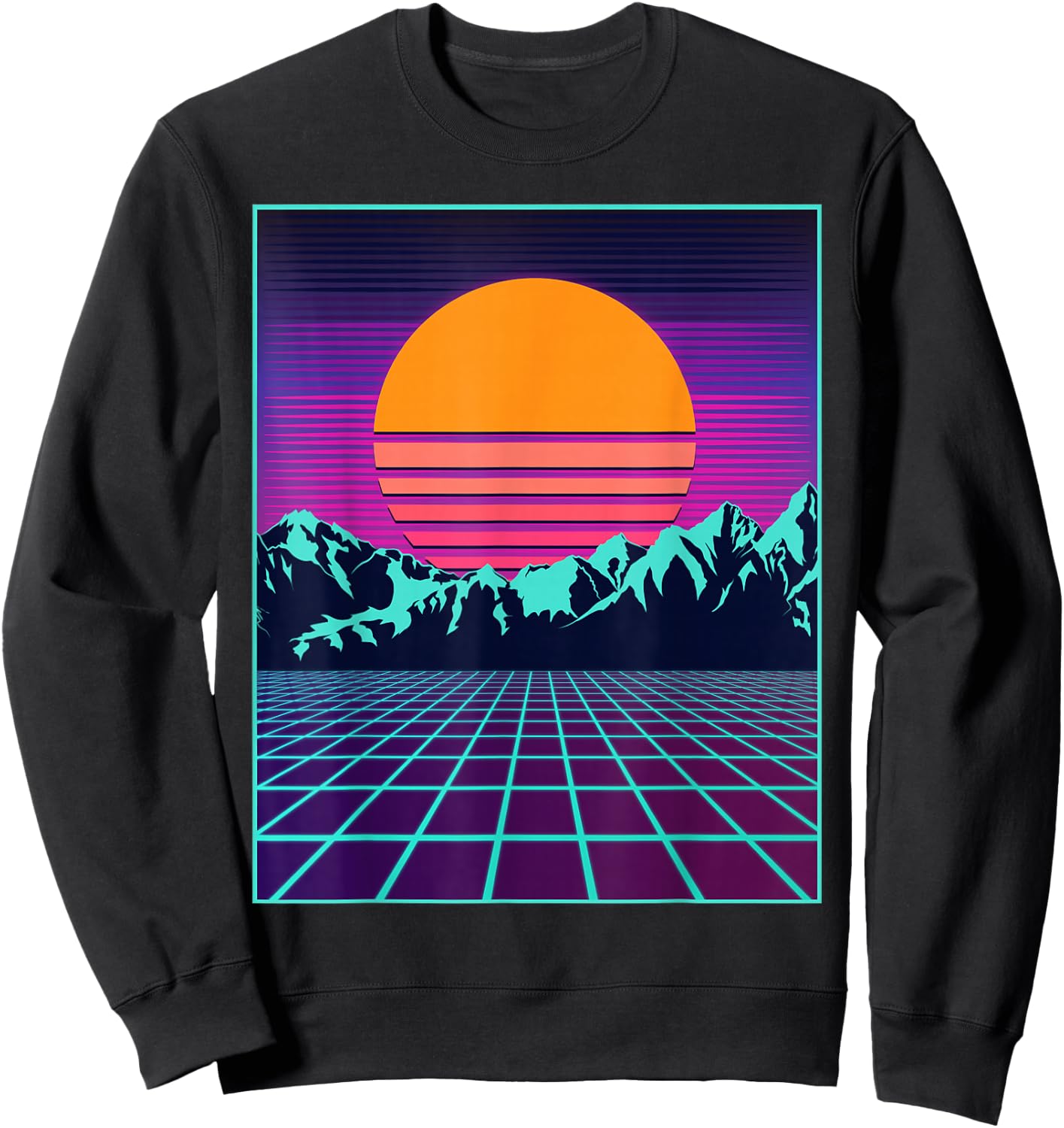 Retro 80s Aesthetic Vaporwave Outrun Style Sun Sweatshirt - Sweatshirt | Black