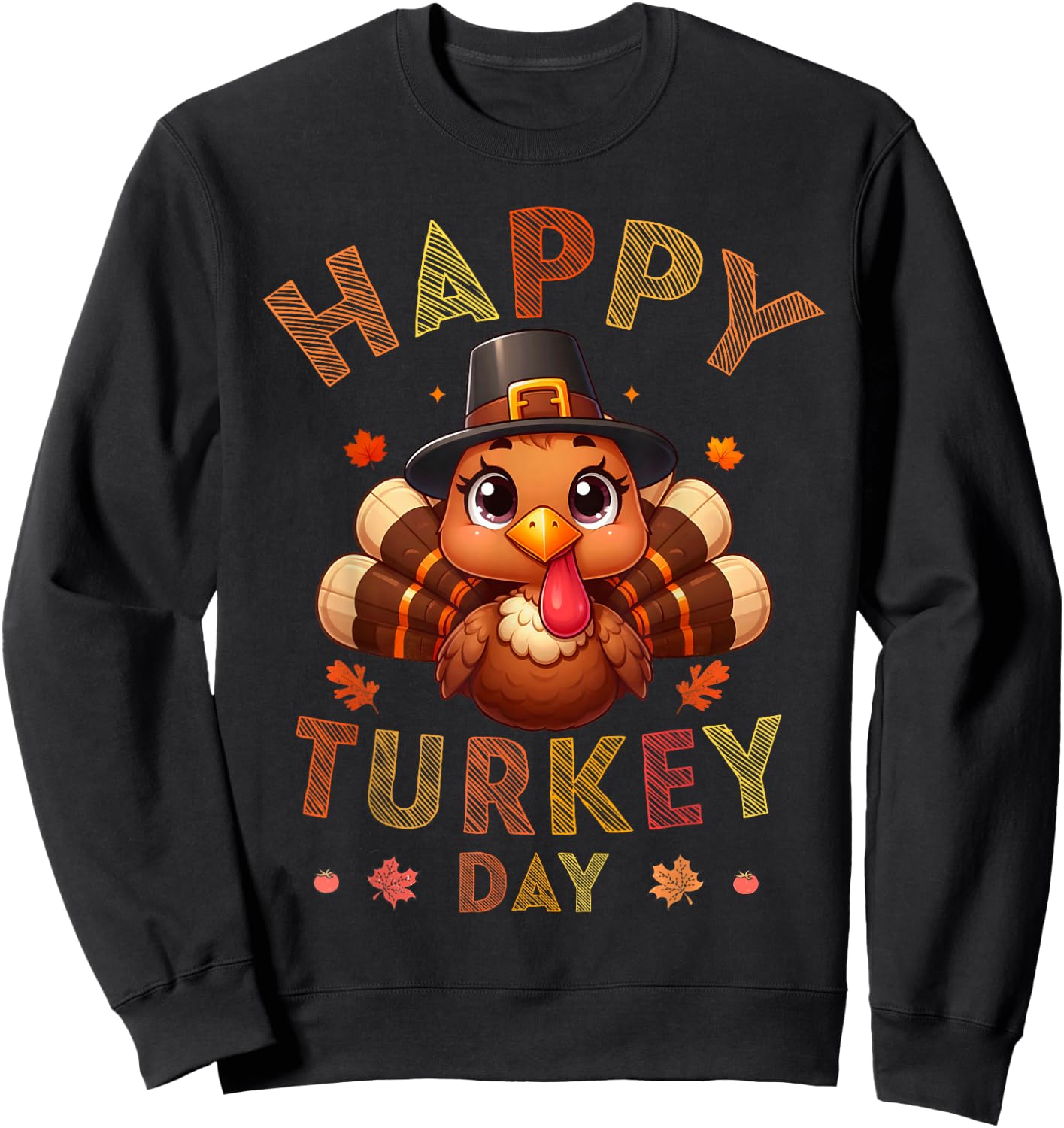 Happy Turkey Day Autumn Fall Thanksgiving Family Kids Sweatshirt - Sweatshirt | Black