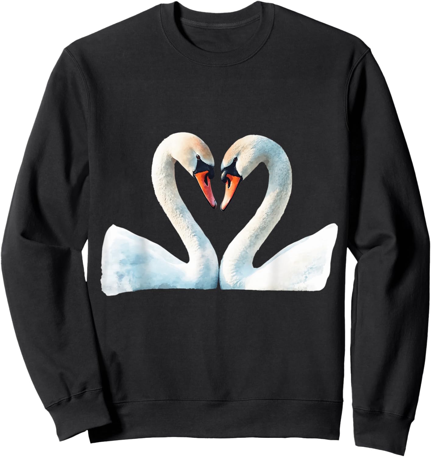 Romantic Swan Couple Heart Shape Love Sweatshirt - Sweatshirt | Black