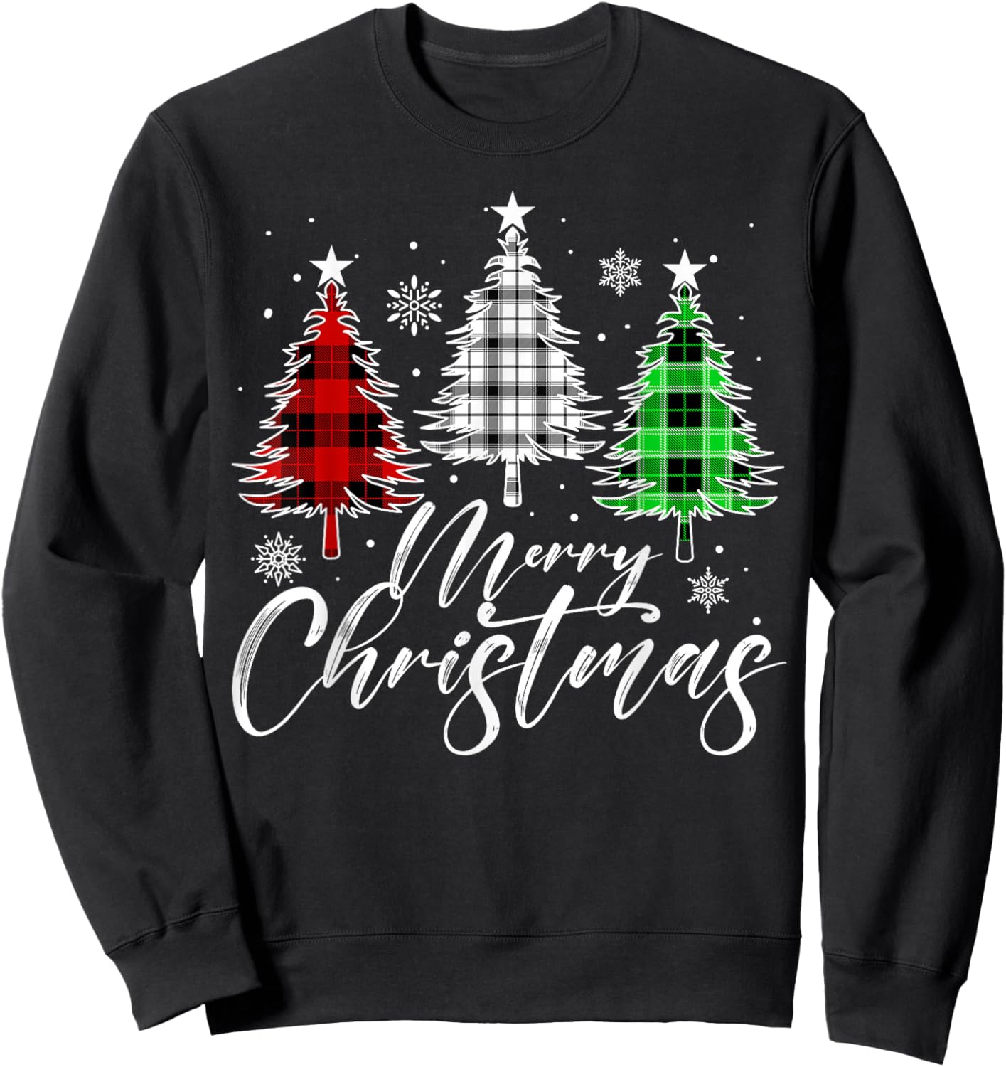 Merry Christmas Tree Buffalo Plaid Red White Green Sweatshirt - Sweatshirt | Black