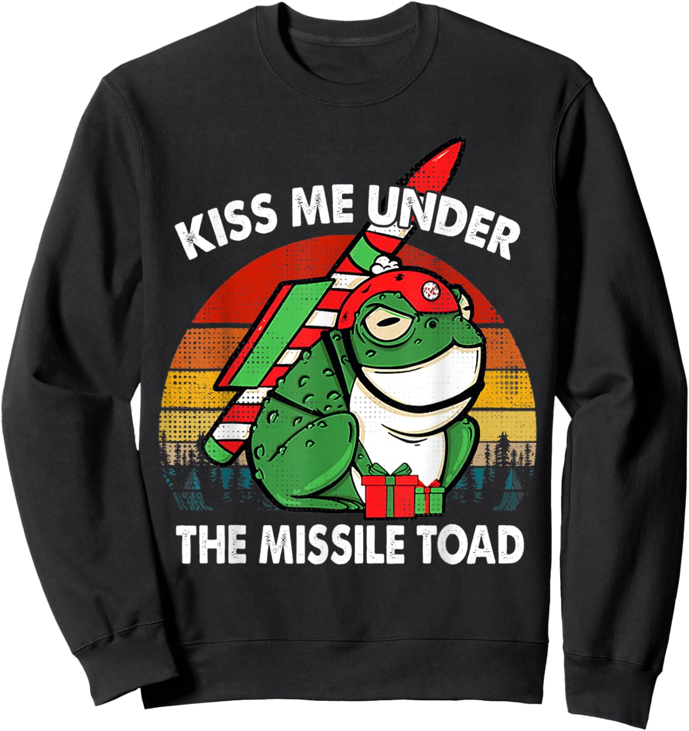 Retro Kiss Me Under The Missile Toad Funny Xmas Holiday Sweatshirt - Sweatshirt | Black