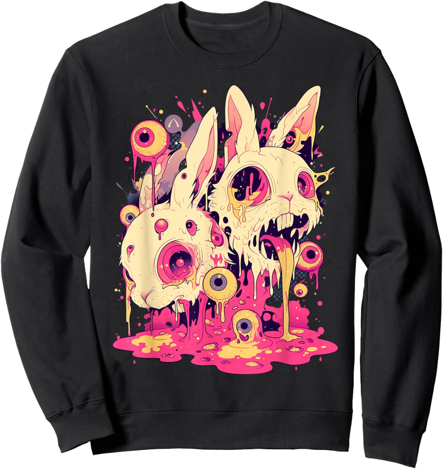 Psychedelic Creepy Horror Bunny Rabbit Goth Horror Weirdcore Sweatshirt - Sweatshirt | Black