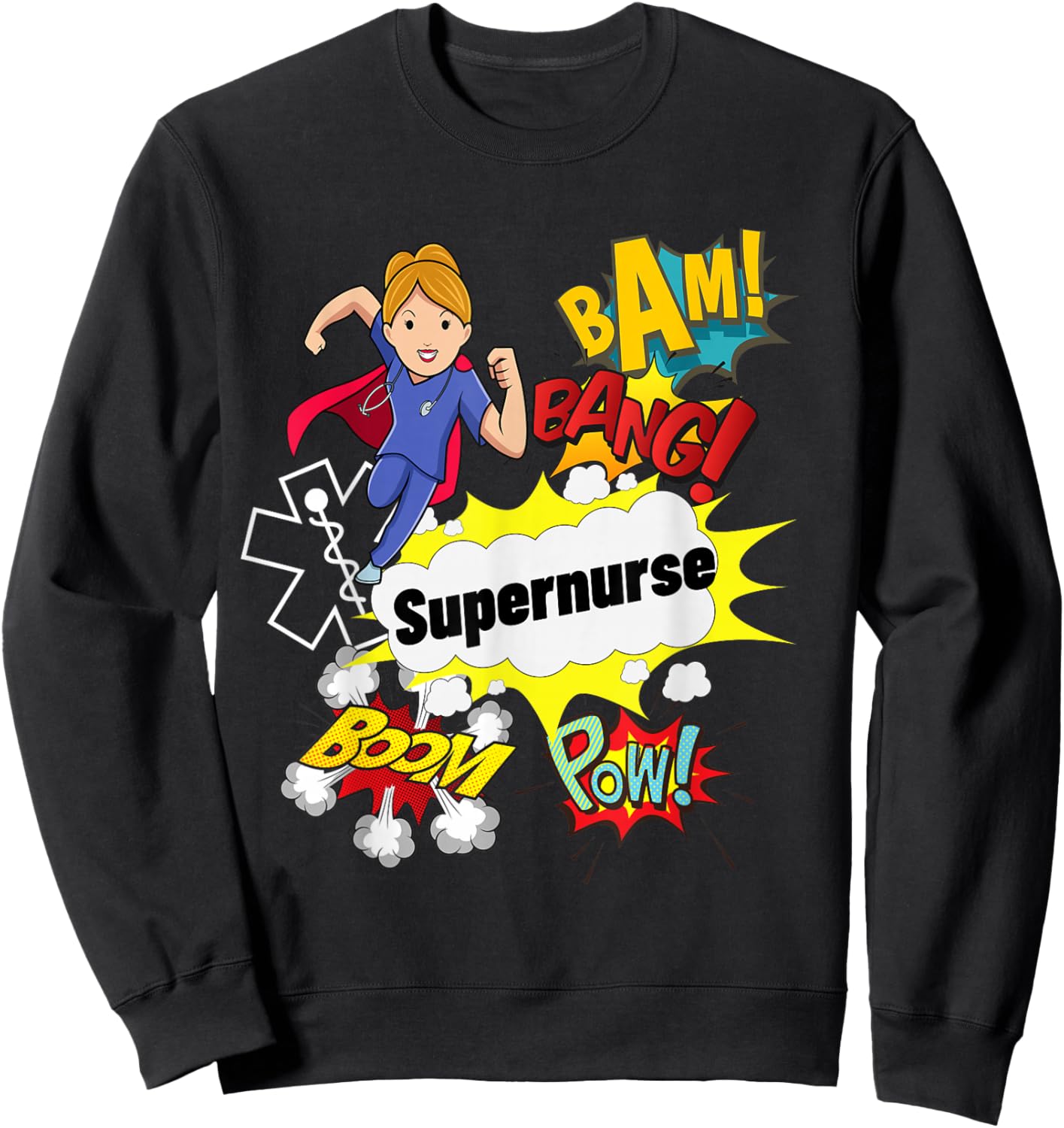 Supernurse Comic Superhero Style RN Woman Nursing Gift Sweatshirt - Sweatshirt | Black