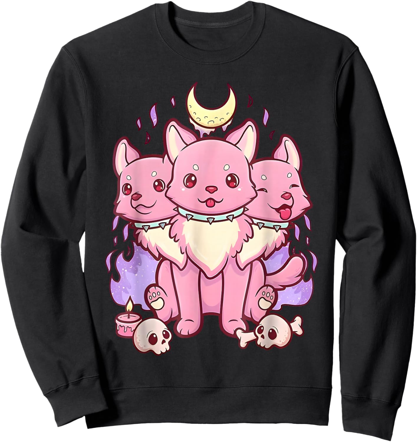 3 Headed Dog Kawaii Pastel Goth Cute Creepy Occult Cerberus Sweatshirt - Sweatshirt | Black