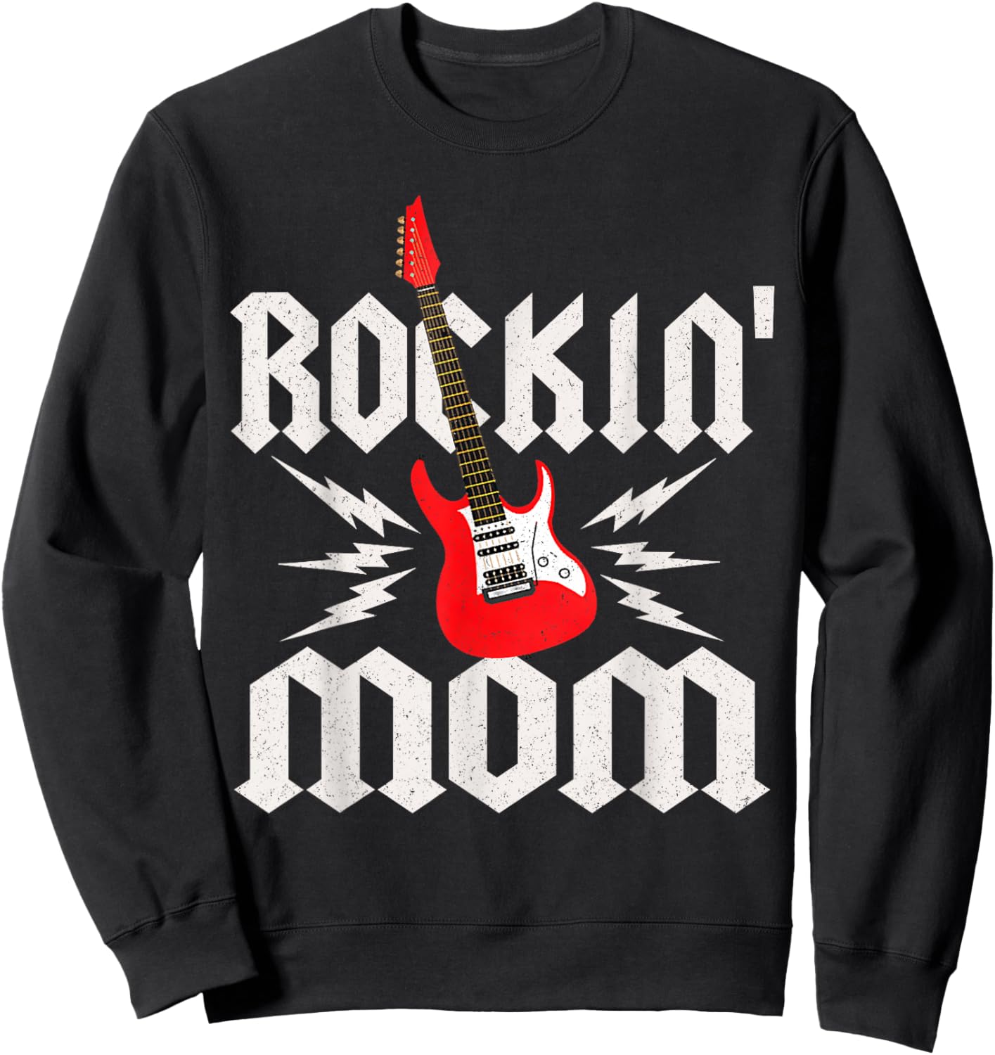 Mom Rockin One Birthday Family Matching Rock Guitar Sweatshirt - Sweatshirt | Black