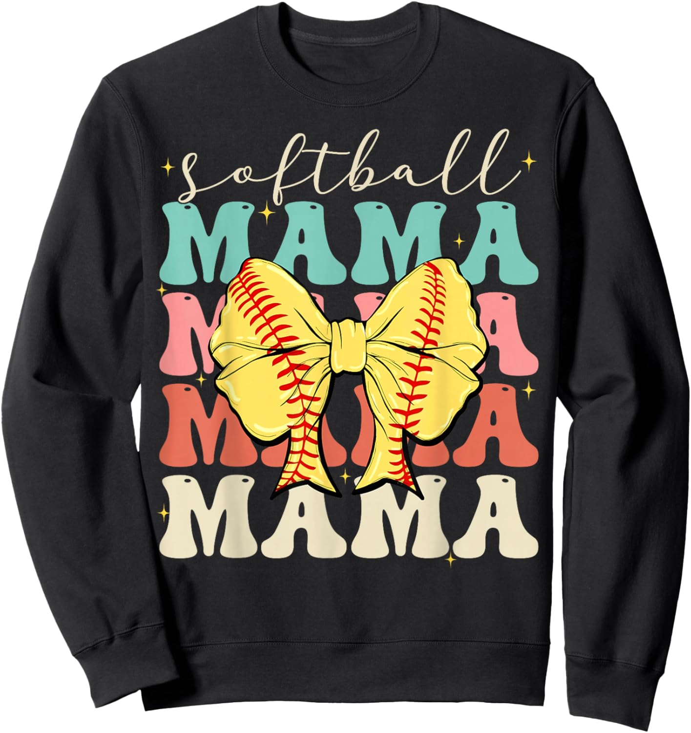 Softball Mama Mvv Mother's Day Softball Mama Retro Groovy Softball Softball Mom Sweatshirt - Sweatshirt | Black