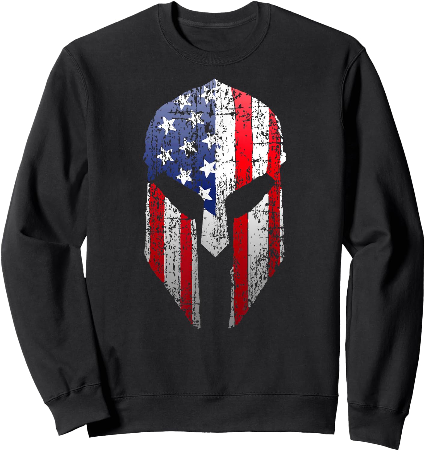 Patriotic American Spartan Warrior USA Flag Helmet Sweatshirt - Sweatshirt | Black