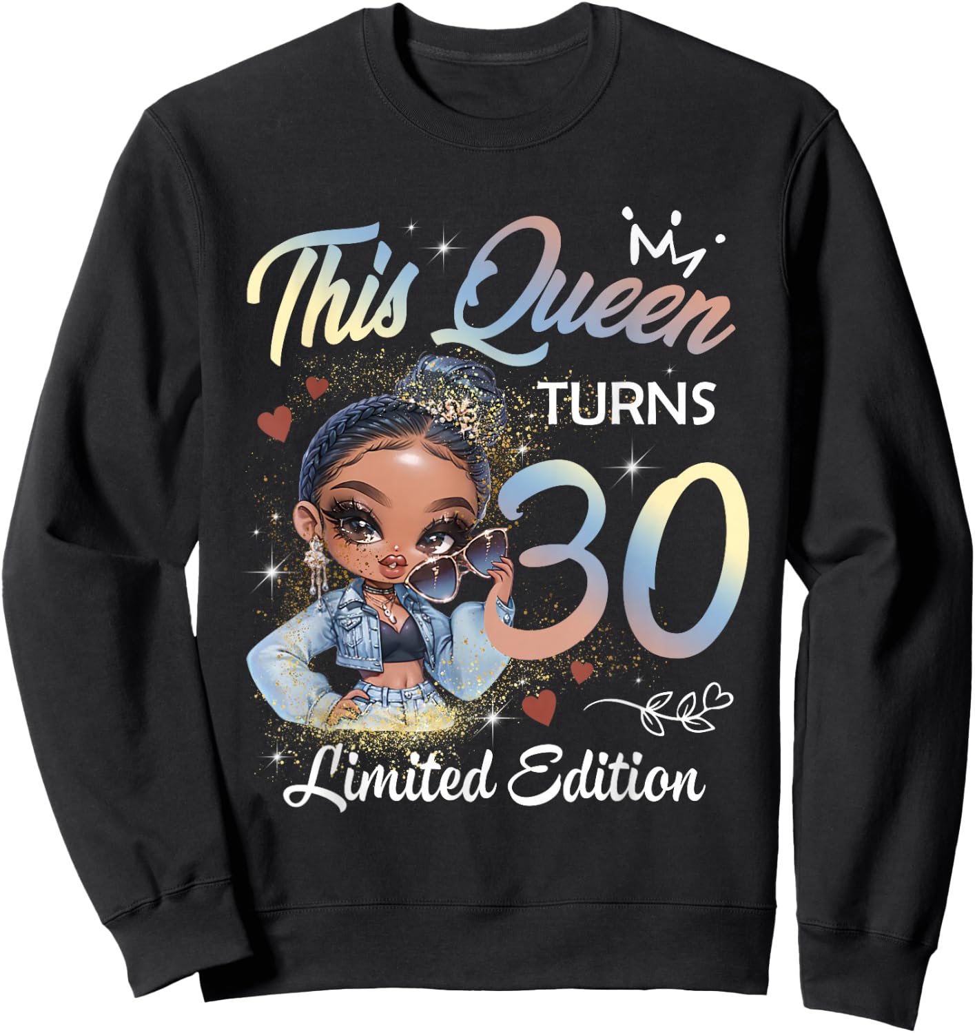 This Queen Turns Girl 30th Birthday Afro Women Black Pride Sweatshirt - Sweatshirt | Black