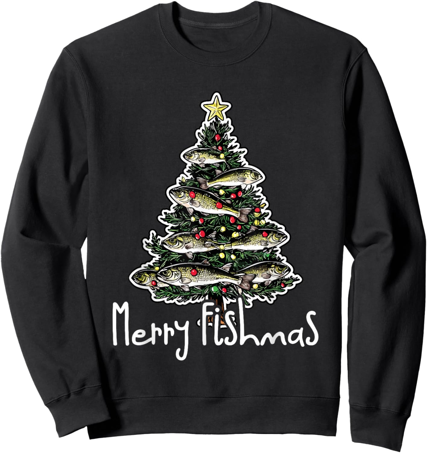 Funny Fishing Lover Christmas Sport - Merry Fishmas Sweatshirt - Sweatshirt | Black
