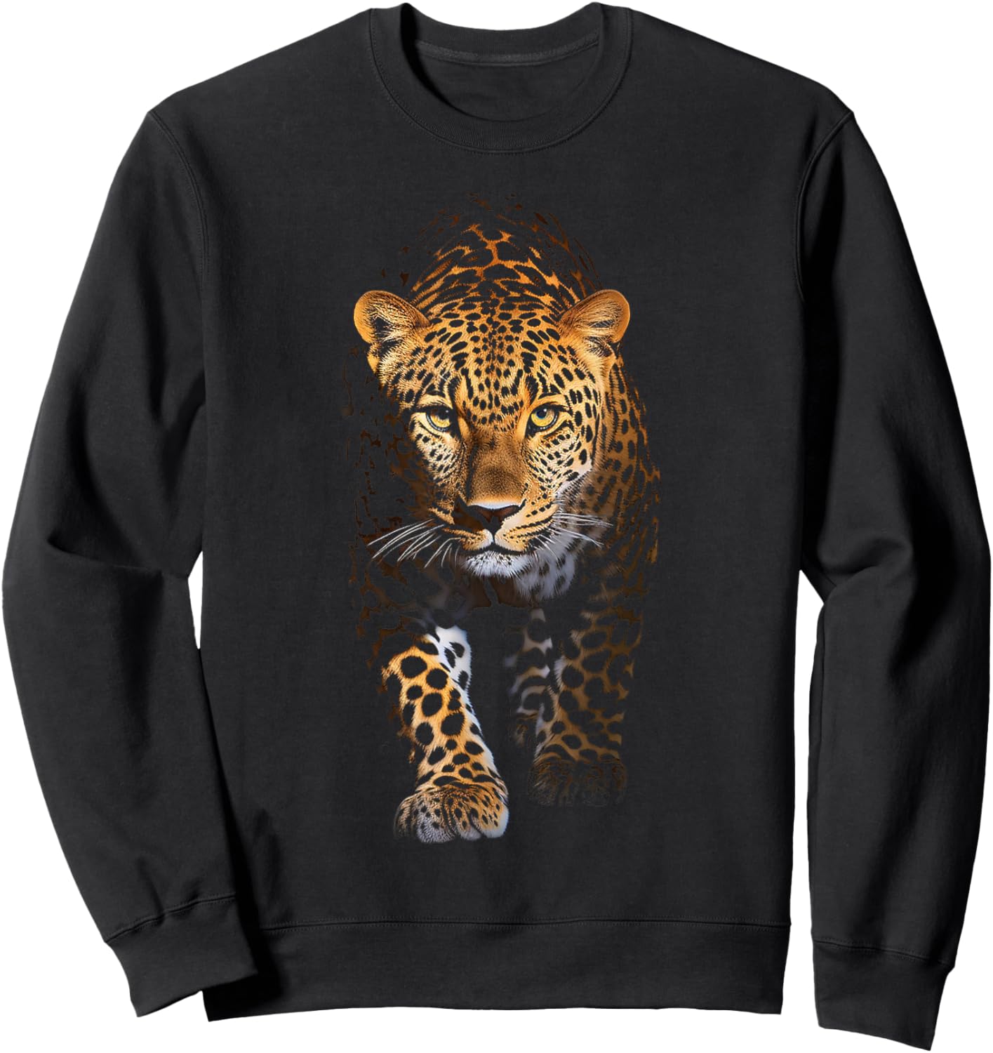 Leopard Portrait Animal Illustration Art Leopard Sweatshirt - Sweatshirt | Black