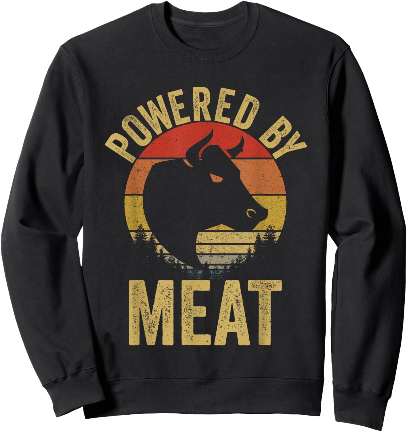 Vintage Powered By Meat Carnivore Meat Eater Sweatshirt - Sweatshirt | Black