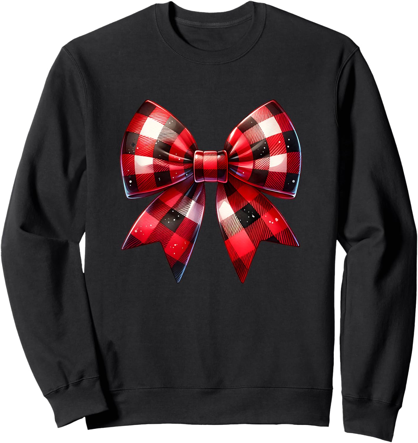 Coquette Bow Christmas Red Buffalo Plaid Xmas Sweatshirt - Sweatshirt | Black