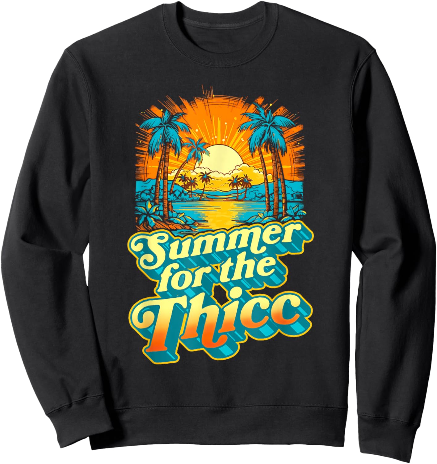 Summer For The Thicc Funny Fit2Serve 80's Beach Surf Graphic Women Kids Sweatshirt - Sweatshirt | Black