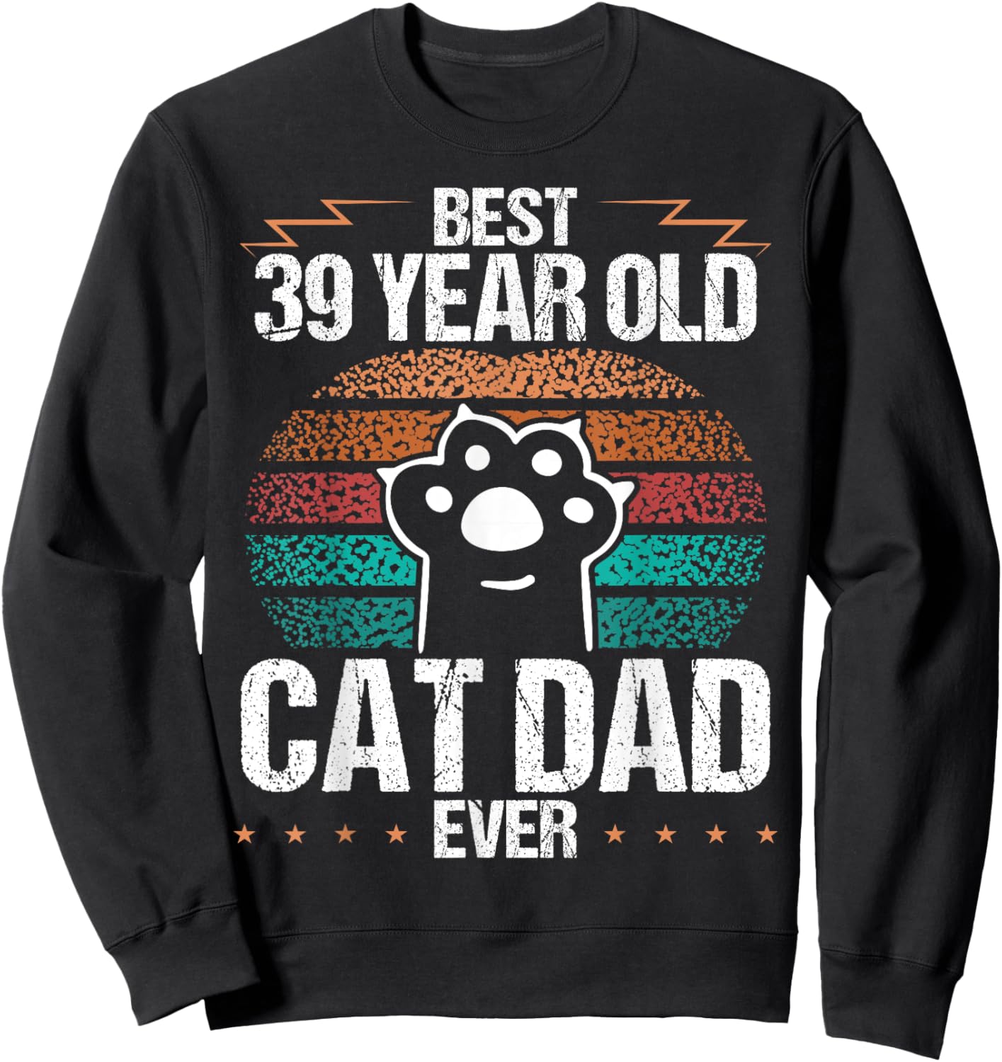 39 Year Old Cat Fathers Day Vintage 39 Birthday Cat Dad Women Kids Sweatshirt - Sweatshirt | Black