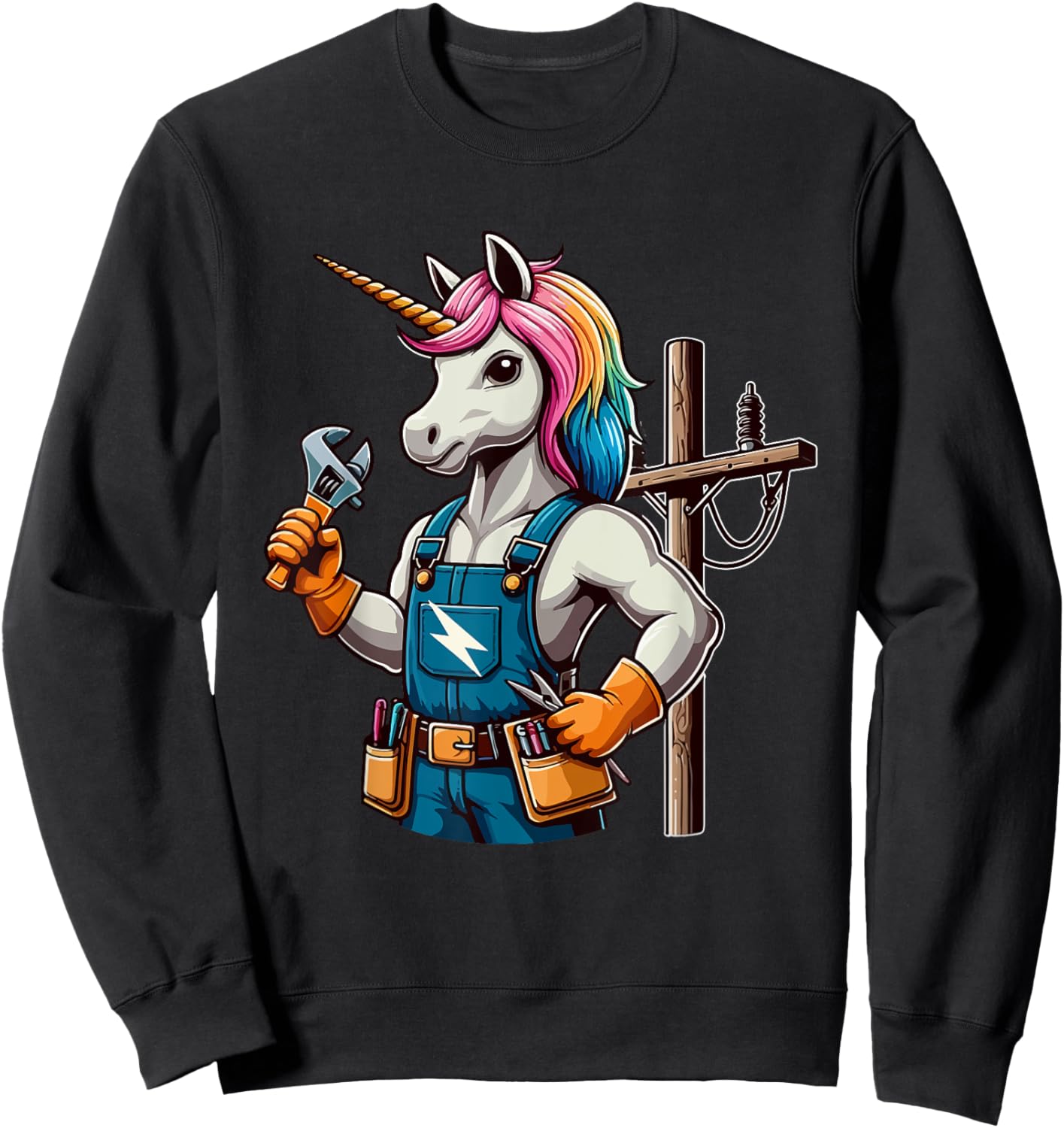 Electrician Job Matching Team Costume Colorful Unicorn Lover Sweatshirt - Sweatshirt | Black