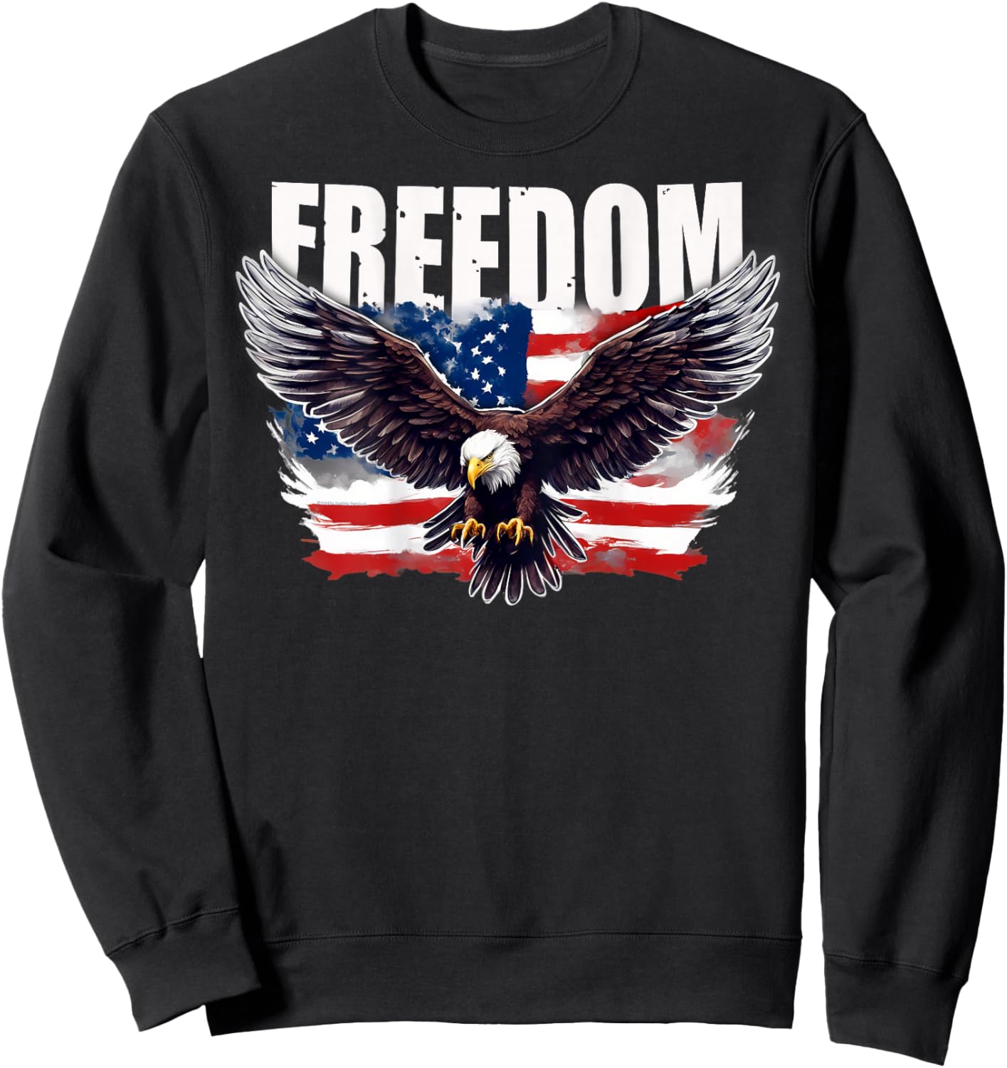 On Back Patriotic American Flag Eagle Freedom 4th of July Sweatshirt - Sweatshirt | Black