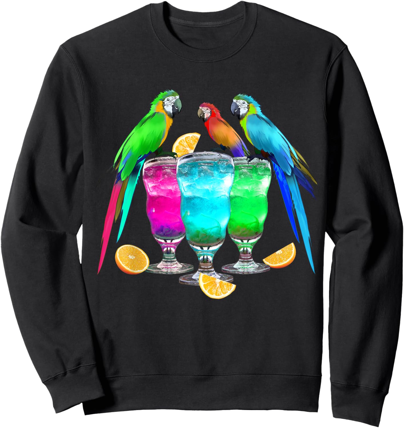 Parrots Drinking Margarita Tropical Birds Vacation Hawaiian Sweatshirt - Sweatshirt | Black