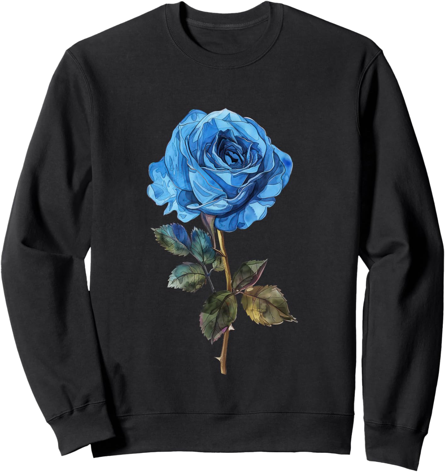 199 Flowers Blue Rose Graphic Sweatshirt - Sweatshirt | Black