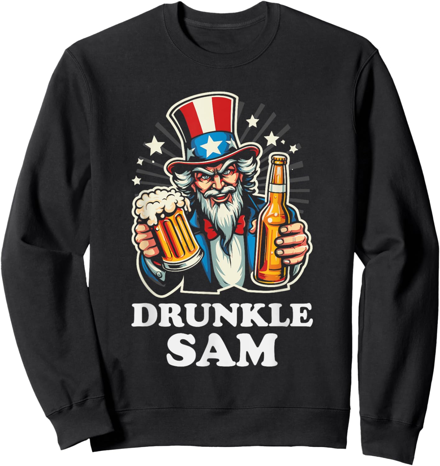 Drunkle Sam Funny 4th of July Uncle Sam With Beer Men Sweatshirt - Sweatshirt | Black