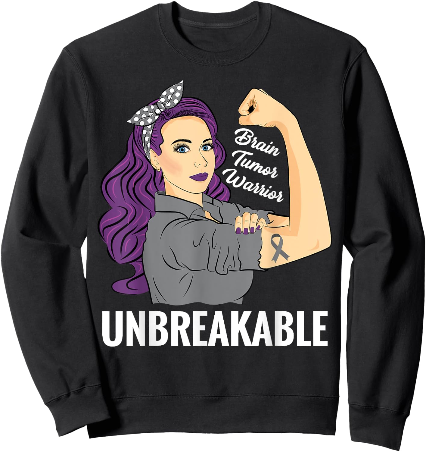Brain Tumor Awareness Warrior Unbreakable Survivor Shirt Sweatshirt - Sweatshirt | Black