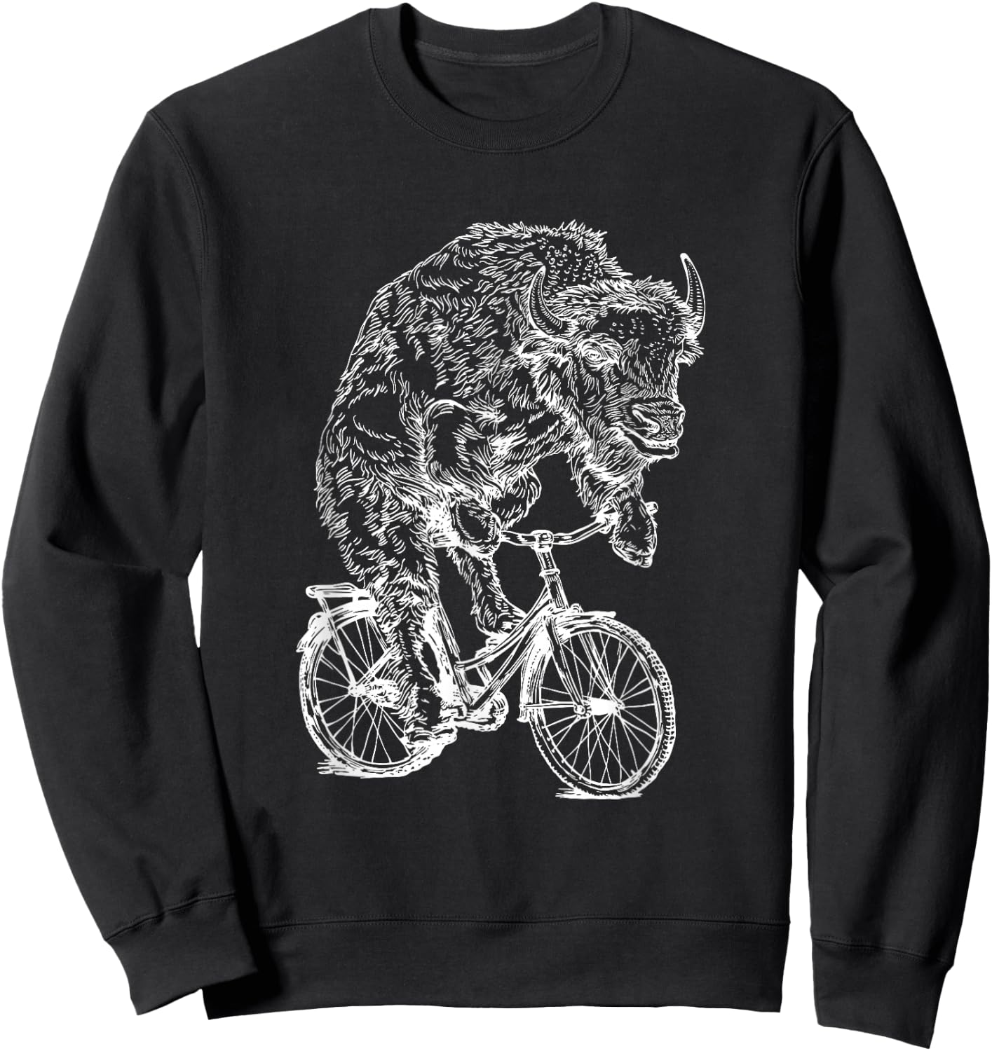 Bison Cycling Bicycle Buffalo Funny Animal Riding Bike Sweatshirt - Sweatshirt | Black