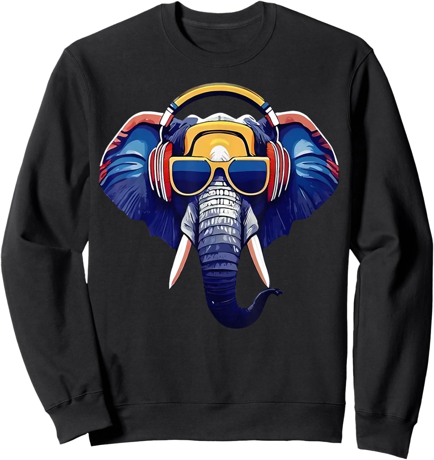 Cool Elephant Wearing Headphones And Sunglass Animal Lover Sweatshirt - Sweatshirt | Black